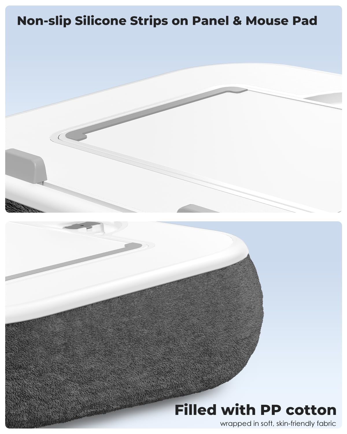 Viozon Tablet-Kissenständer, Kindle-Halter und Schoß-Schreibtisch, kompatibel mit 11,9 - 13 Zoll Tablets/Handys und 25,4 - 38,1 cm Laptops, Silikon-Getränkehalter, Snackschale, magnetisches Mauspad