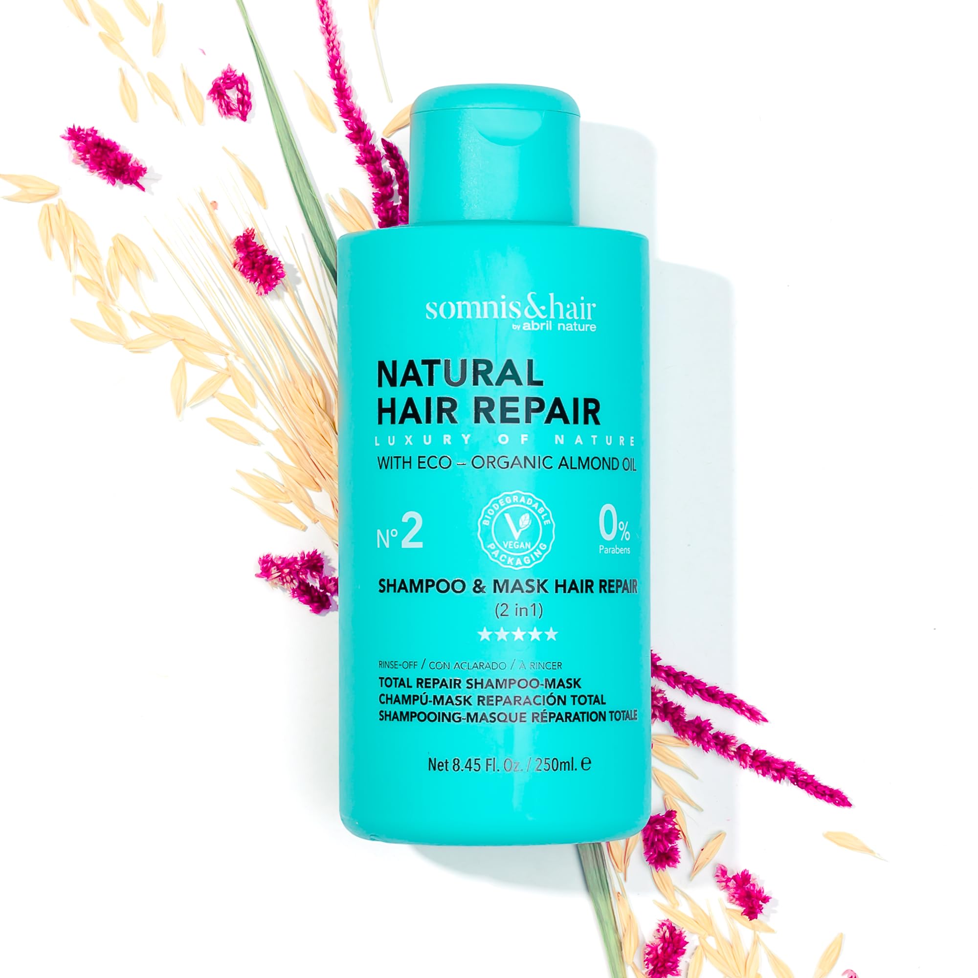 somnis&hair, 2 in 1 Shampoo and Mask for Damaged or Dry Hair, Total Repair and Anti-Breakage, Strengthens and Hydrates