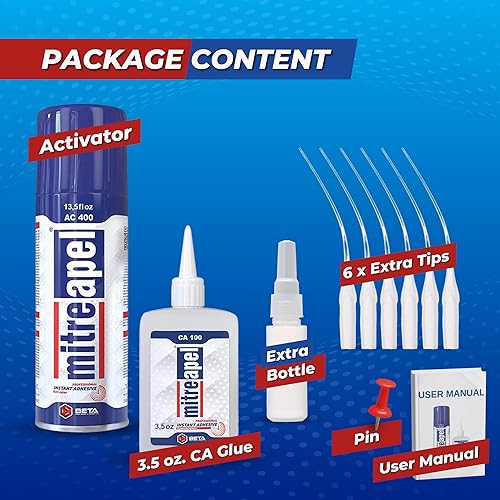 Miniatura 2 de MITREAPEL Pegamento Super CA con activador adhesivo en aerosol, 3.5 onzas, fácil unión, potente adhesivo profesional, tiempo de secado rápido,