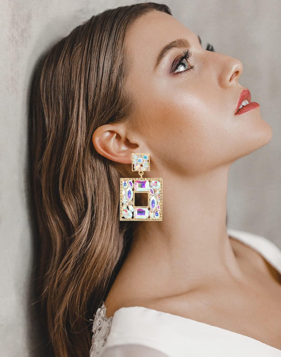 Rhinestone Square Statement Dangle Earrings Trendy Crystal Geometric Drop Earrings Hypoallergenic Jewelry for Women Party - Image 5