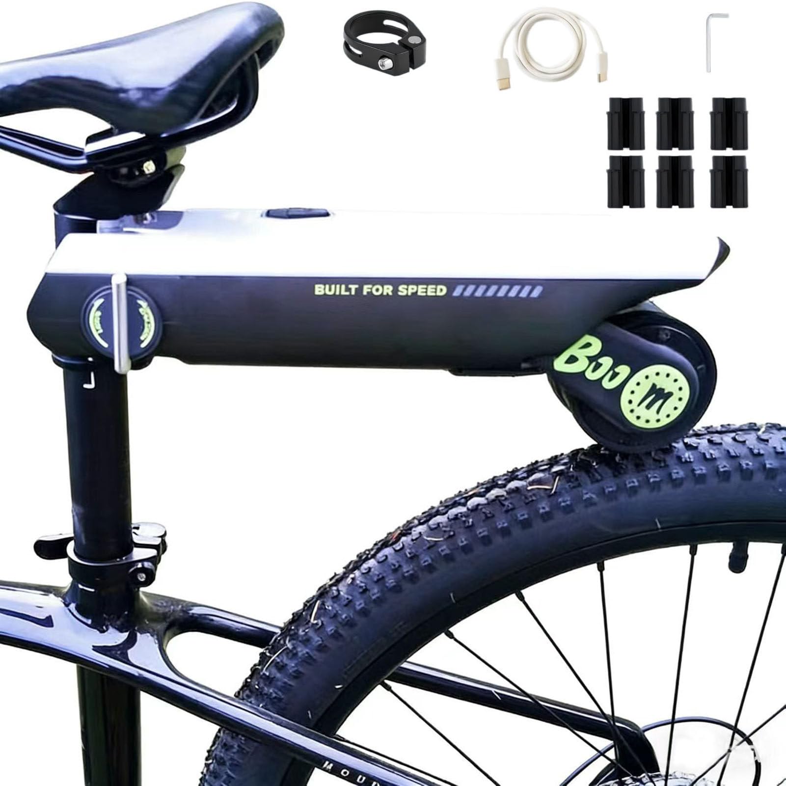 Kit de Conversión a Bicicleta Eléctrica: Propulsor Controlado por Aplicación, Incluye 6 Adaptadores para la Tija del Sillín, Velocidad Máxima de 25 km/h Green
