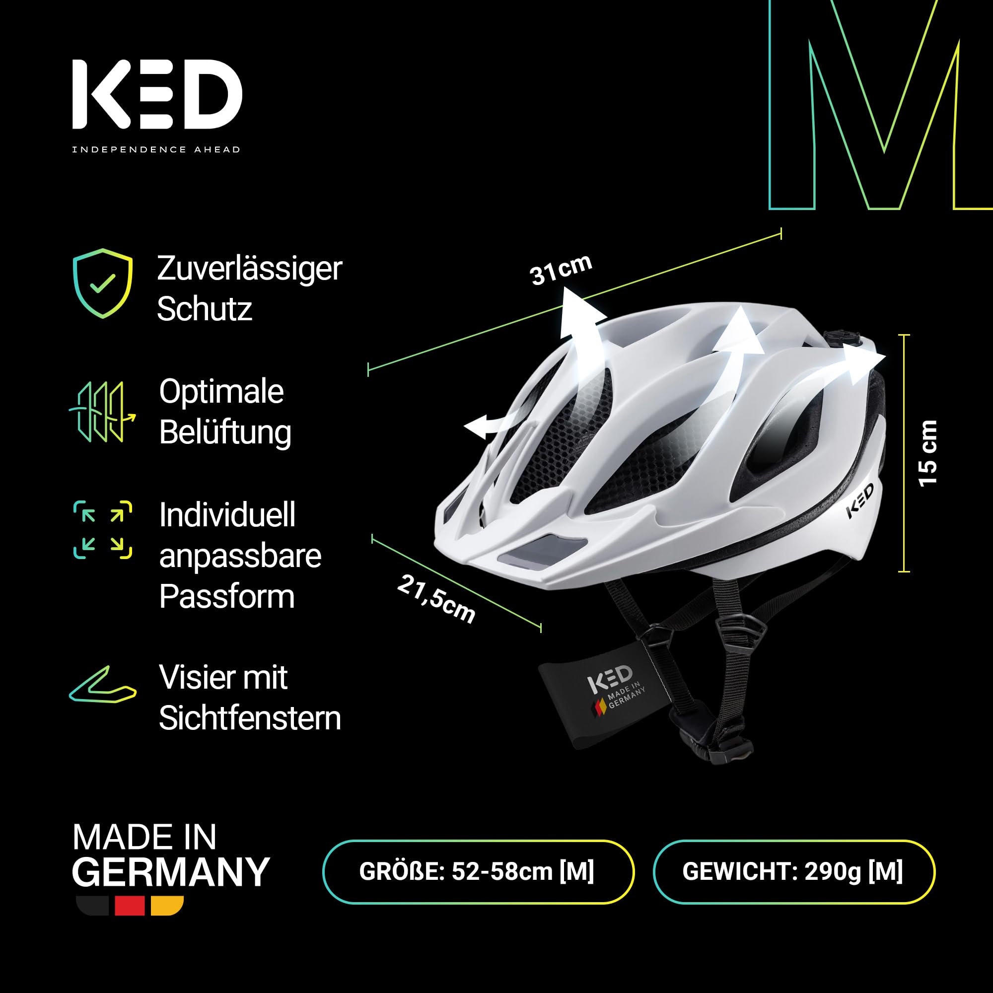 KED Spiri II Trend Allround Fahrradhelm Mit LED Licht Und Reflektor, Optimierter Belüftung, Insektenschutznetz Und K-FIT System