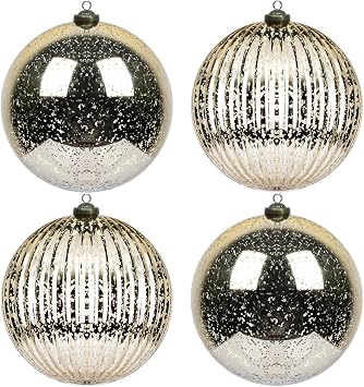 KI Store Christmas Ball Ornaments Champagne 6-Inch Set of 4 Extra Large Hanging Tree Ball Ornament Decorations Super Large Shatterproof Vintage Mercury Balls