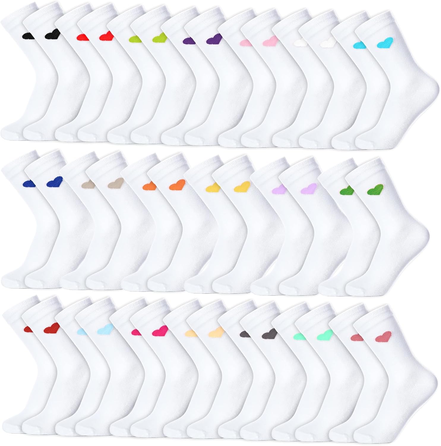 20 Pairs Heart Socks Bulk for Women Cute Novelty Hearts Pattern Above Ankle Crew Socks Holiday Party Gifts