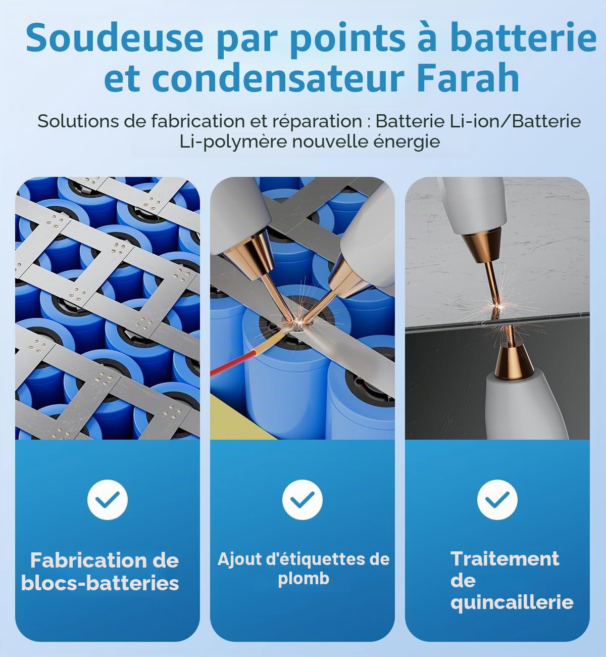 UF20B Poste à souder par points sans fil 10,5kW avec condensateur Farad, prend en charge la soudure des tôles en nickel pur/nickelé, pour batterie au 18650, LiFePO4 (Alliage d'aluminium)