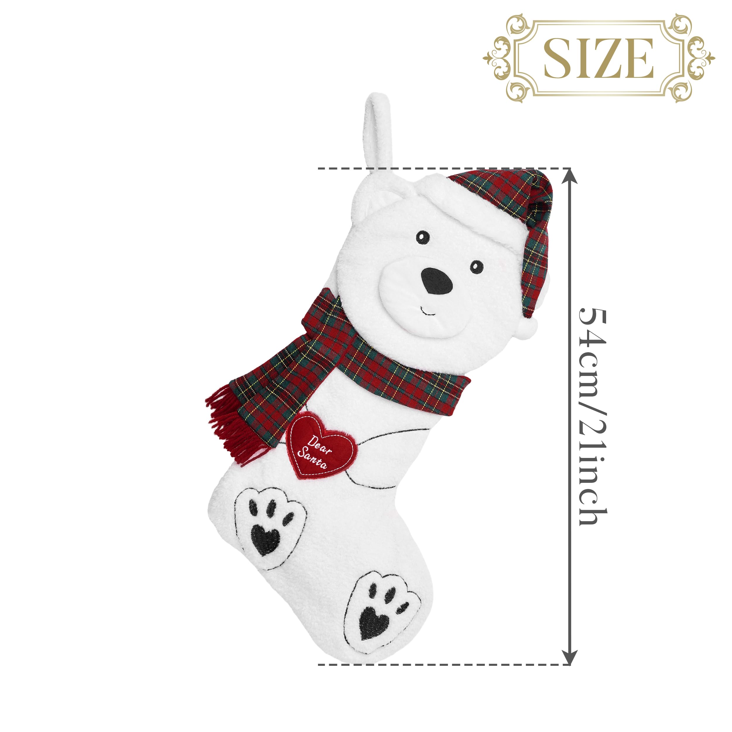 Valery Madelyn Chaussettes de Noël en tissu rouge et blanc de 53,3 cm - Ours en peluche mignonne câlinant un cœur mignon - Décoration à suspendre pour cheminée de Noël