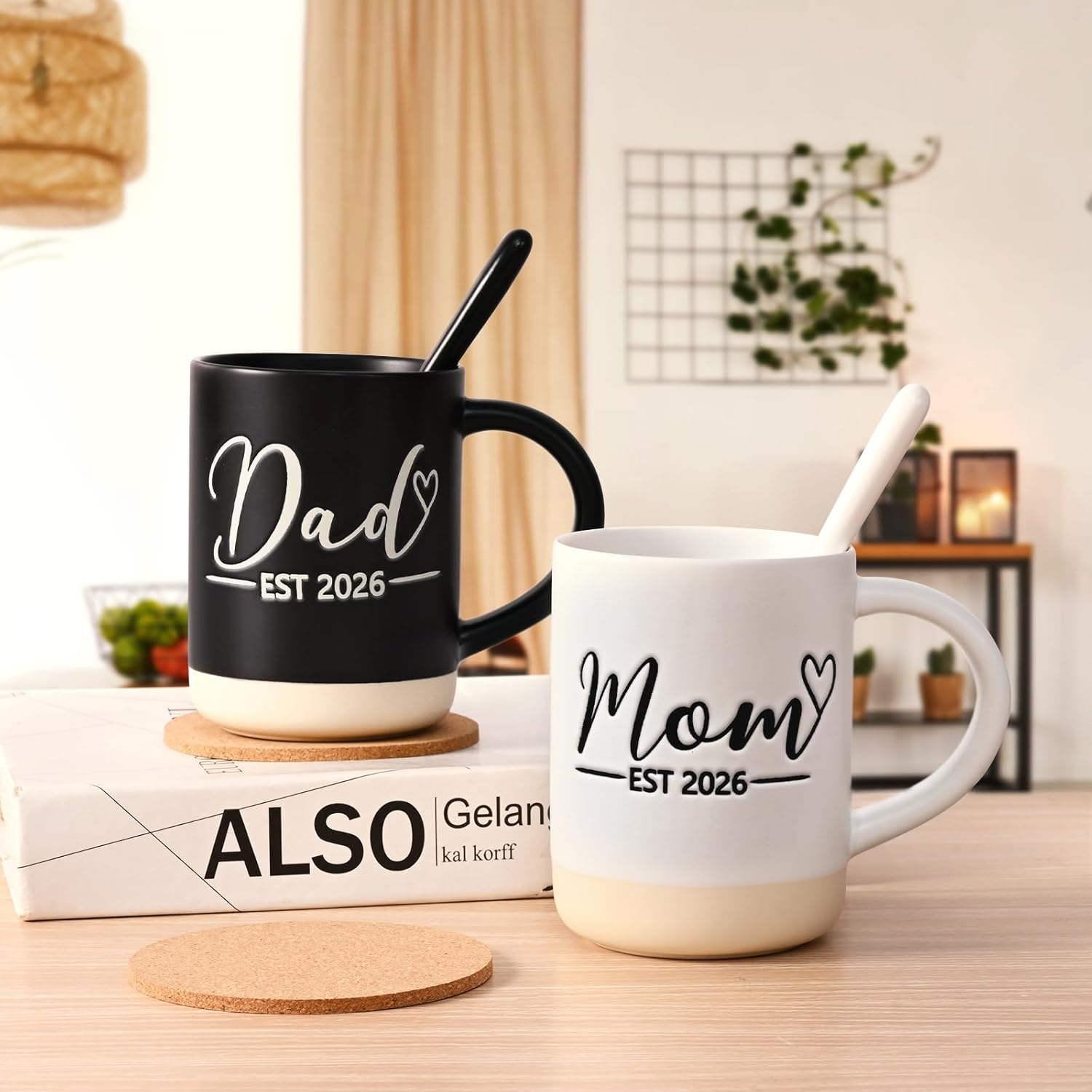 YHRJWN Mom and Dad Mugs Est 2026-16Oz, New Parents Gifts for Couples, New Mom and Dad Gifts for Expecting First Time Parents, Christmas Gift for Couples
