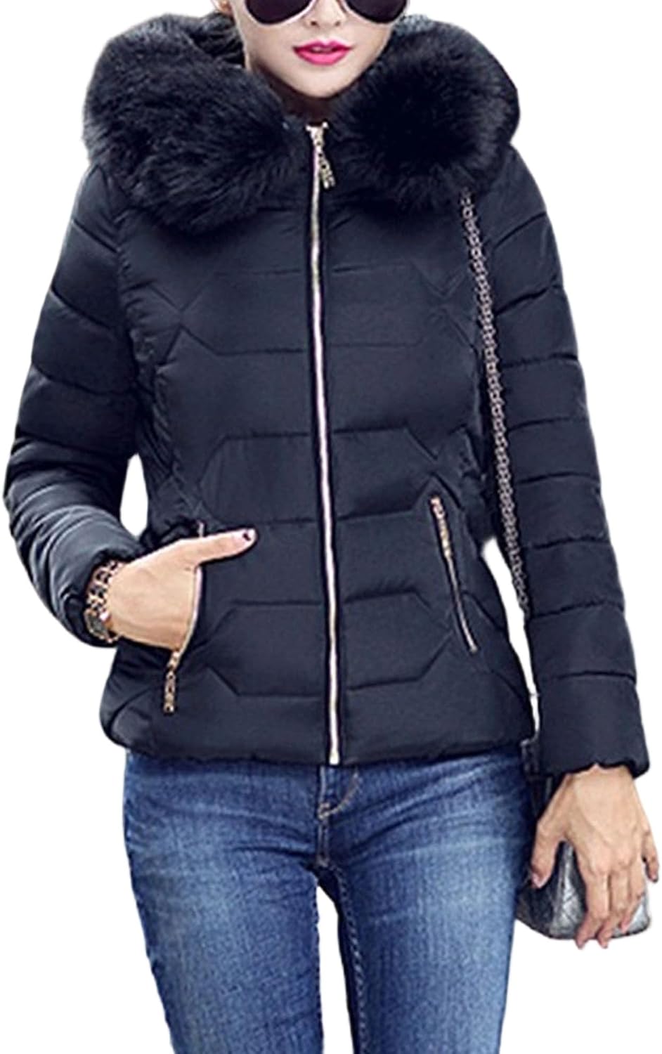 Women's Winter Coats Warm Lightweight Thicken Puffer Jackets Down Slim Fit Parka Coat for Women with Faux-fur Hood