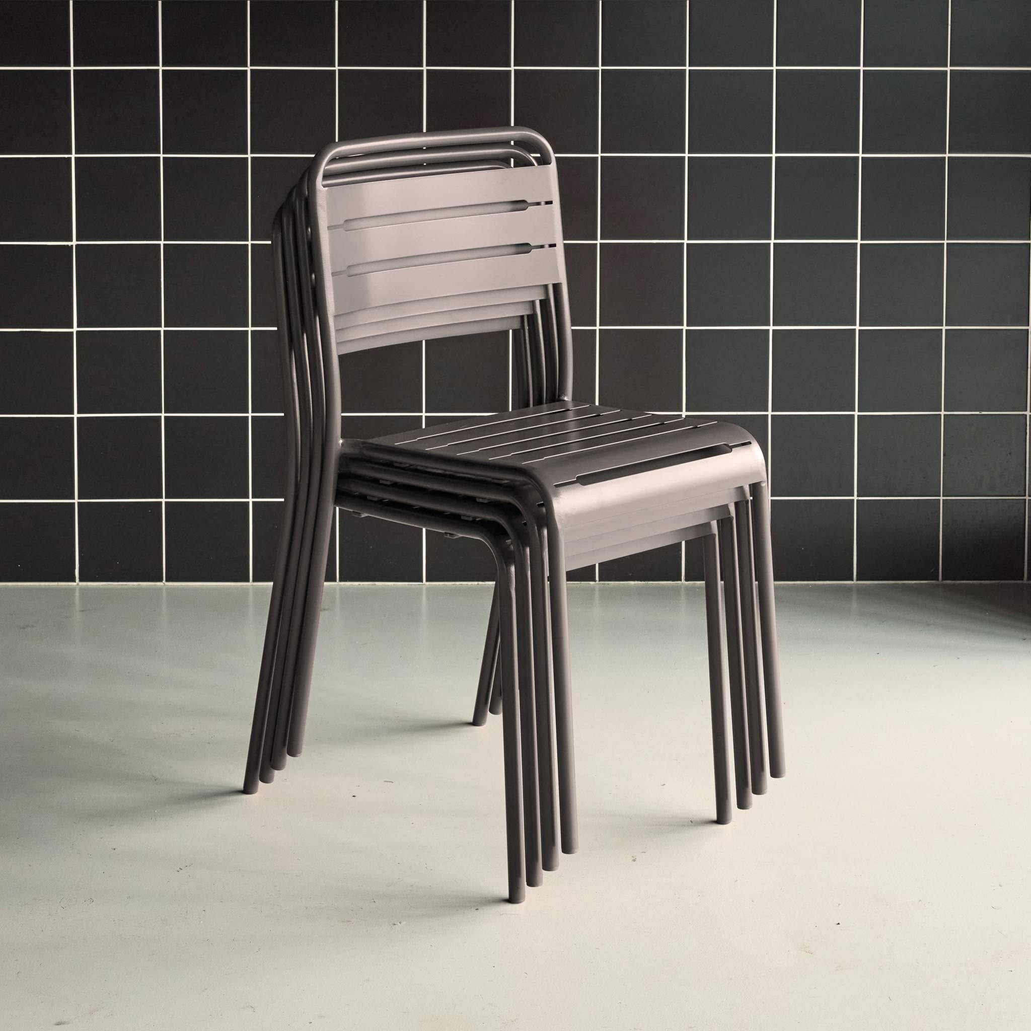 Alice's Garden - Lot de 4 chaises de Jardin Acier. 4 Places. Anthracite. Amelia. L44 x P52 x H79cm