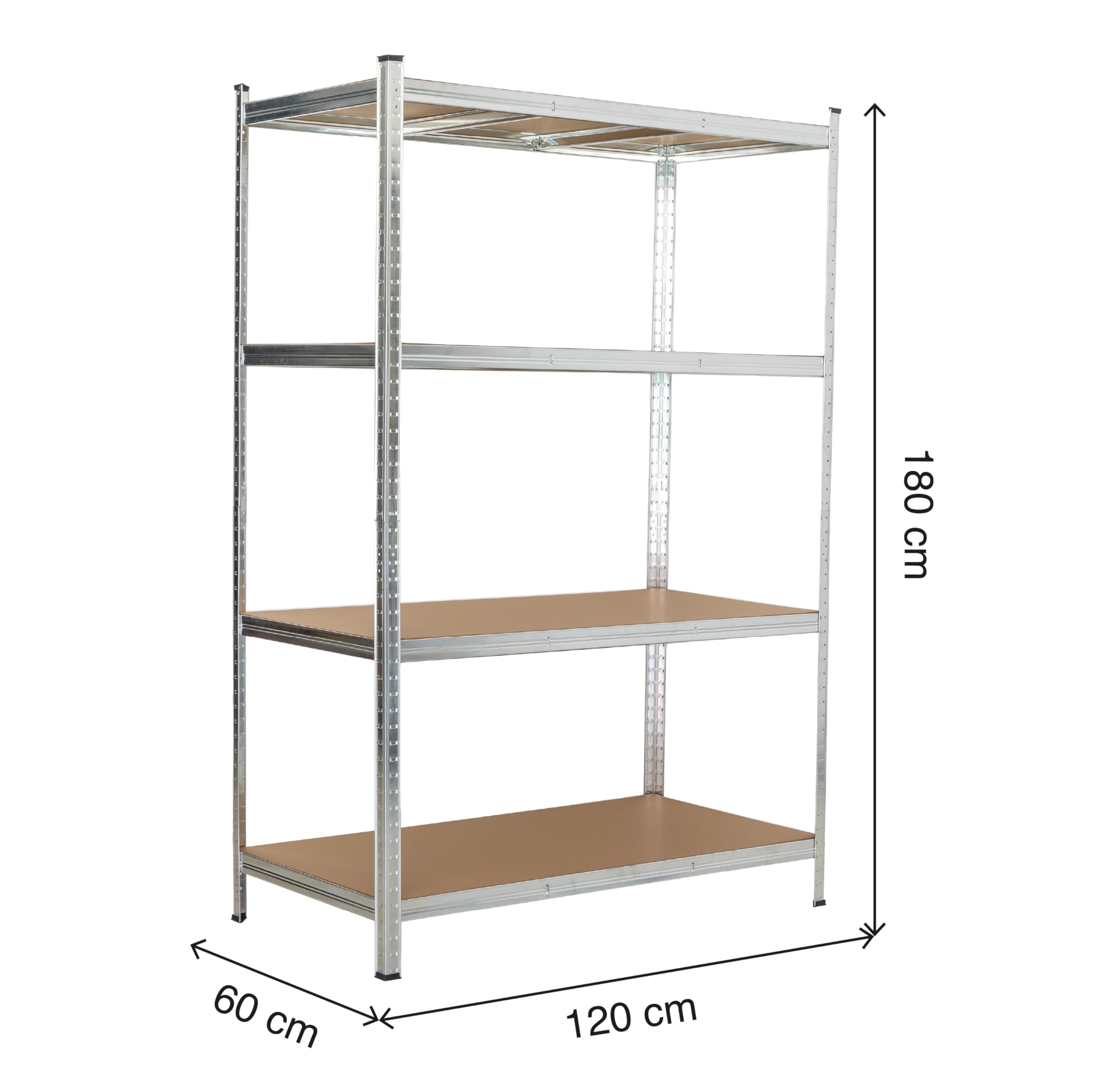 KG KITGARDEN Scaffale metallico in acciaio zincato con 4 ripiani in MDF, 180 x 120 x 60 cm