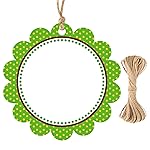 G2PLUS 50PCS Green Scalloped Gift Tags, 2.5in Round Scalloped Gift Tags with String, Large Blank Paper Hanging Labels Craft Tag with Green and White Polka Dots Edge Design for Arts Crafts Packaging