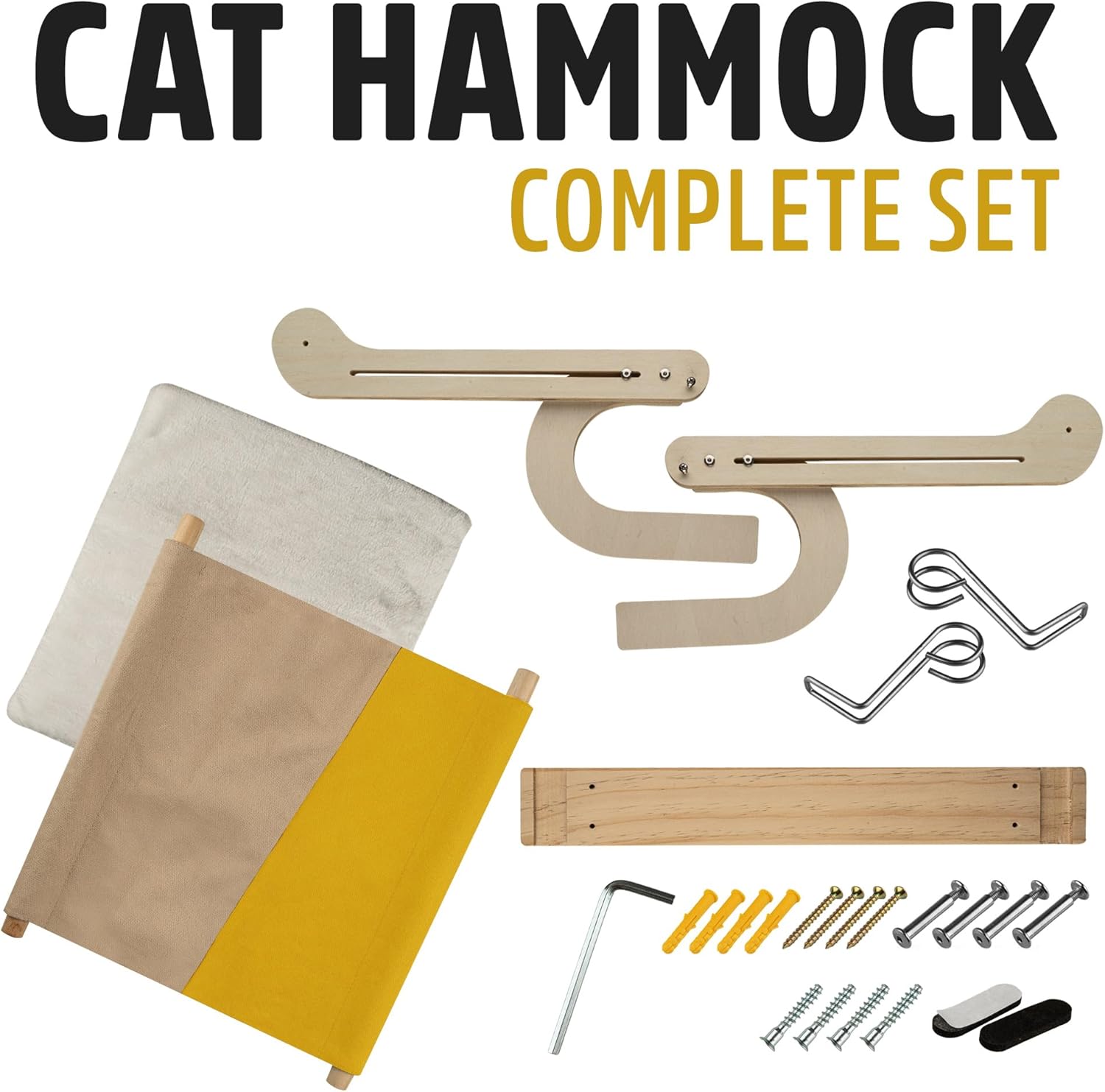 review Cat Window Perch with Comfortable Bedding - Cat Perch for Window & Wall - Easy to Install Wooden Cat Window Hammock - Window Cat Perch for Small & Large Cats (Yellow & Beige)