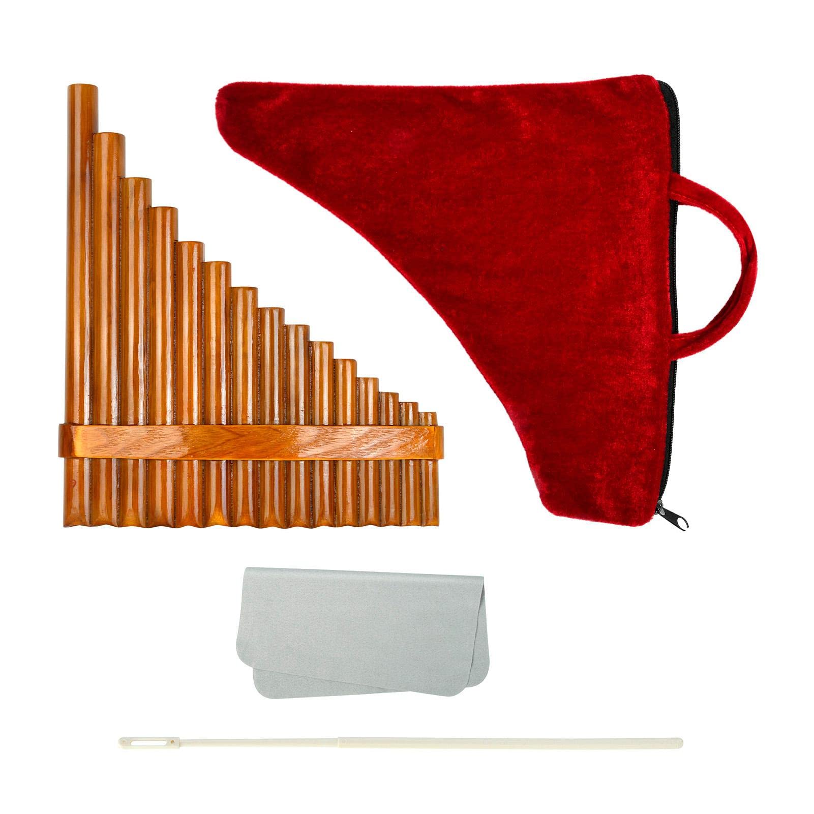 Panflöte, 15 Pfeifen, Panflöte, Tonart G für Anfänger, Panflöte, traditionelles chinesisches Musikinstrument, mit Reinigungsstab, Tuch und Tragetasche, linke und rechte Hand
