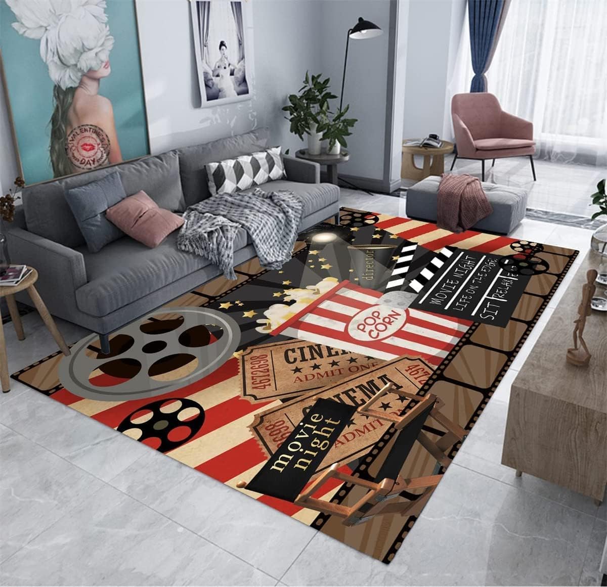 Retro Home Movie Theater Cinema Art Modern Area Rugs,2x3ft Soft Non-Skid Indoor Carpet,Washable Kids Room Durable Floor Mat,Home Decor for Bedroom Living Room Dorm Playroom