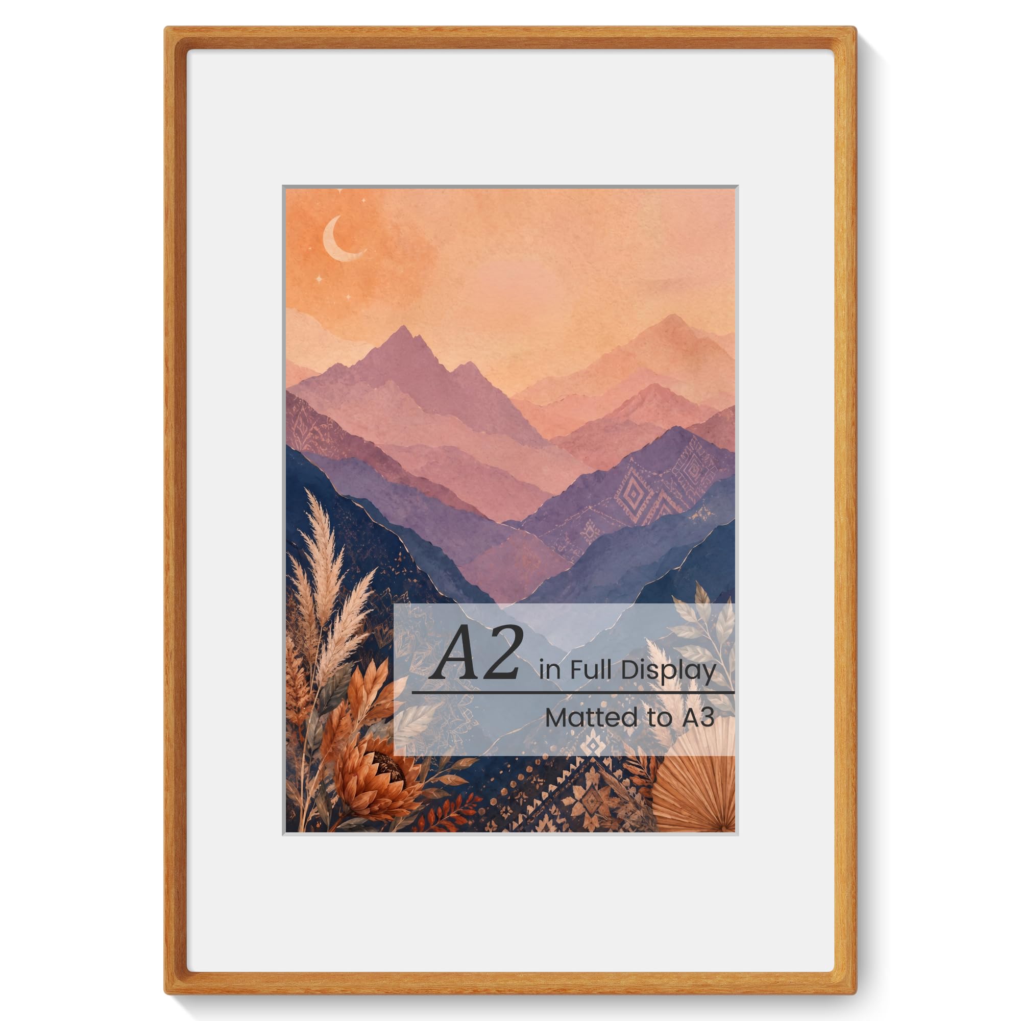 KovaScape A2 Picture Frames Solid Teak Wood, Poster Frame with Mount for A3 Print, Round Corner Handcrafted Photo Frames with HD Real Glass, Large Wall Hanging Art Frame (42x59.4cm)