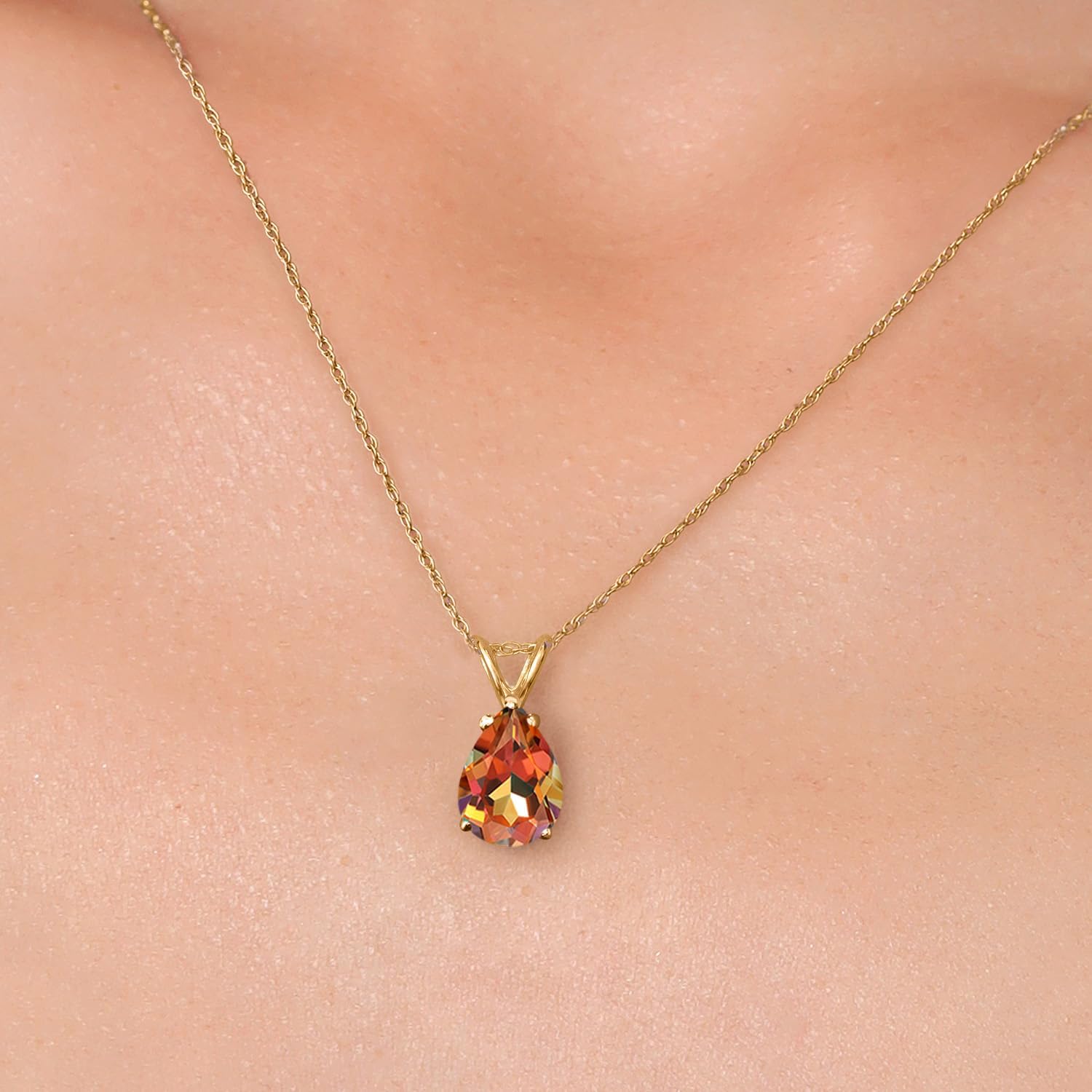 Gem Stone King 14K Yellow Gold Ecstasy Mystic Topaz Pendant Necklace for Women | 2.34 Cttw | Gemstone November Birthstone | Pear Shape 10X7MM | With 18 Inch Chain - Image 3