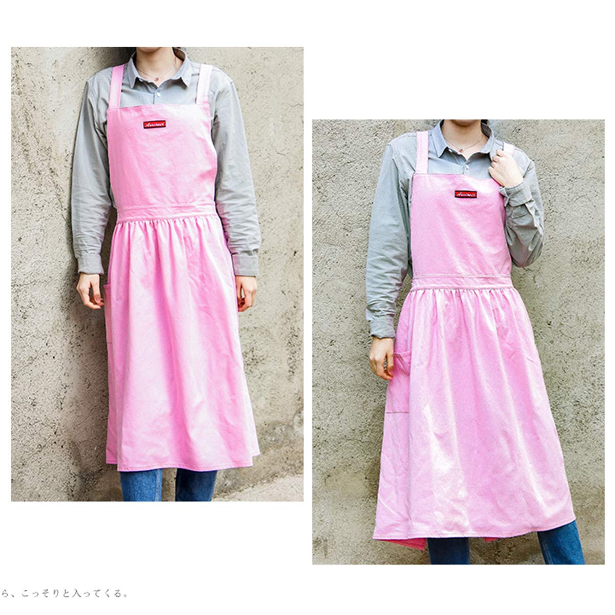 Fartuchy do pieczenia, Fartuch kuchenny z miękkiej bawełny i lnu w kształcie litery X, ręcznie robiony, do gotowania, fartuch szefa kuchni, ogrodnictwo kuchenne, szary(Pink)
