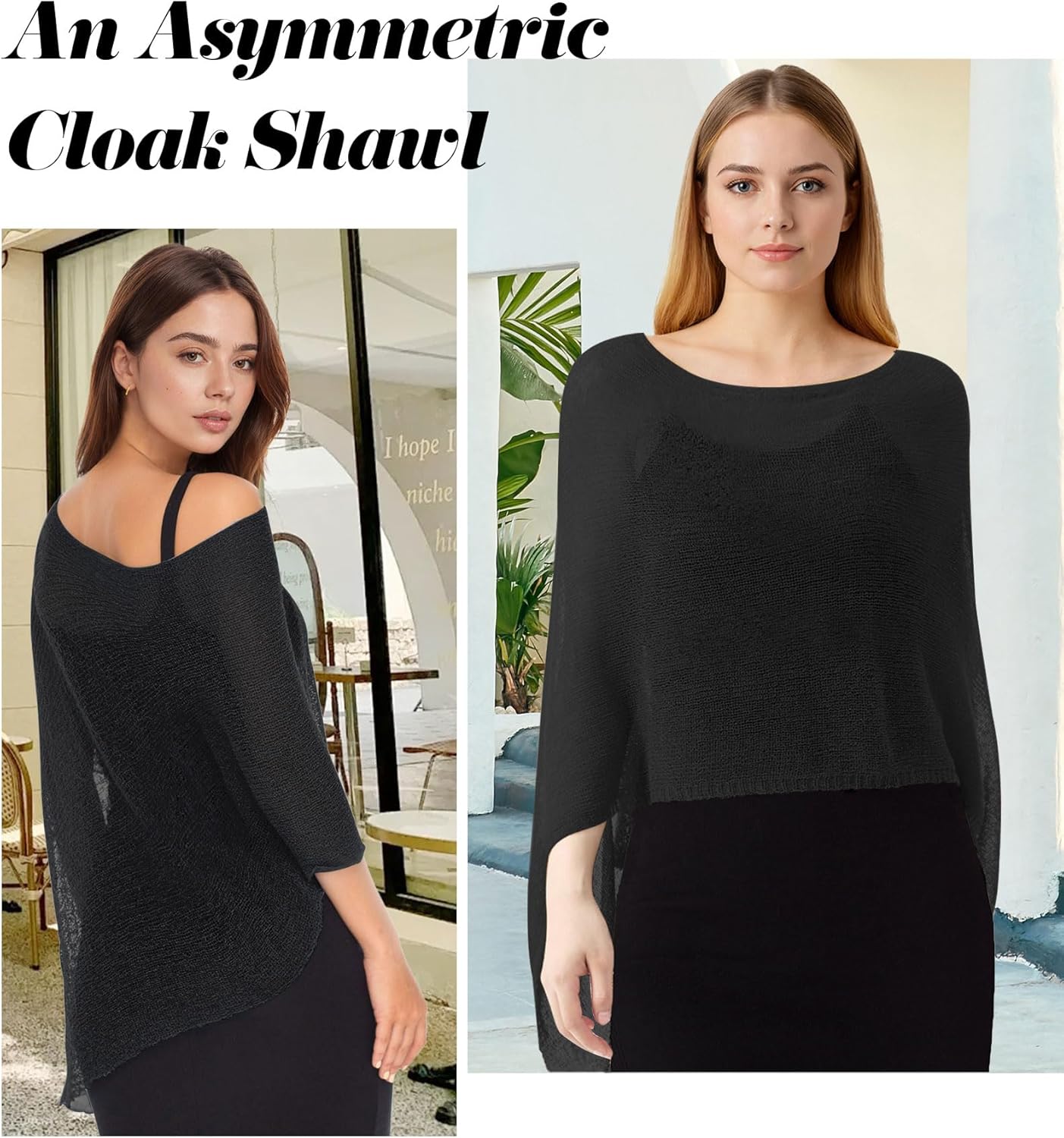 Baonmy Womens Sheer Poncho Top Crochet Knit Mesh Lightweight Shrug Shawl Boho Asymmetrical Ponchos for Formal Evening Dresses - Image 4