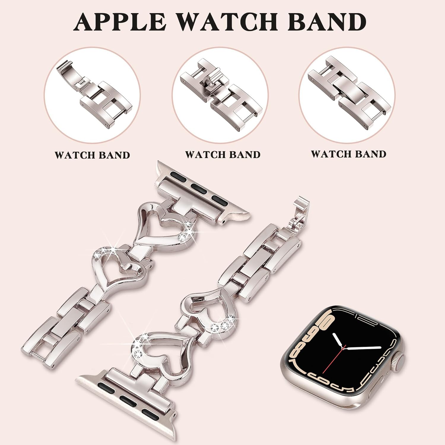 2 Pack Slim Metal Band for Apple Watch Bands for Women 41mm 40mm 42mm(S10) 38mm iWatch Bands, Bling Thin Dressy Cute Fancy Strap for Apple Watch Band Series 10 9 8 SE 7 6 5 4 3-Starlight