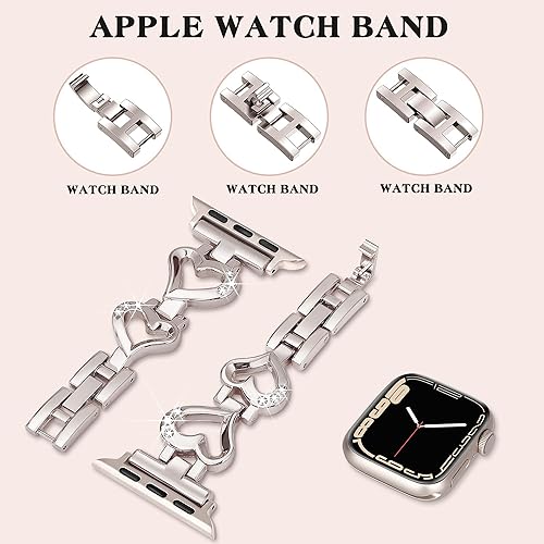 Miniatura 3 de Correa de metal brillante para Apple Watch Band de 1.614 in, 1.575 in, 1.654 in (S1011) 1.496 in iWatch Series 11 10 9 8 7 6 SE 5 4 3, correa