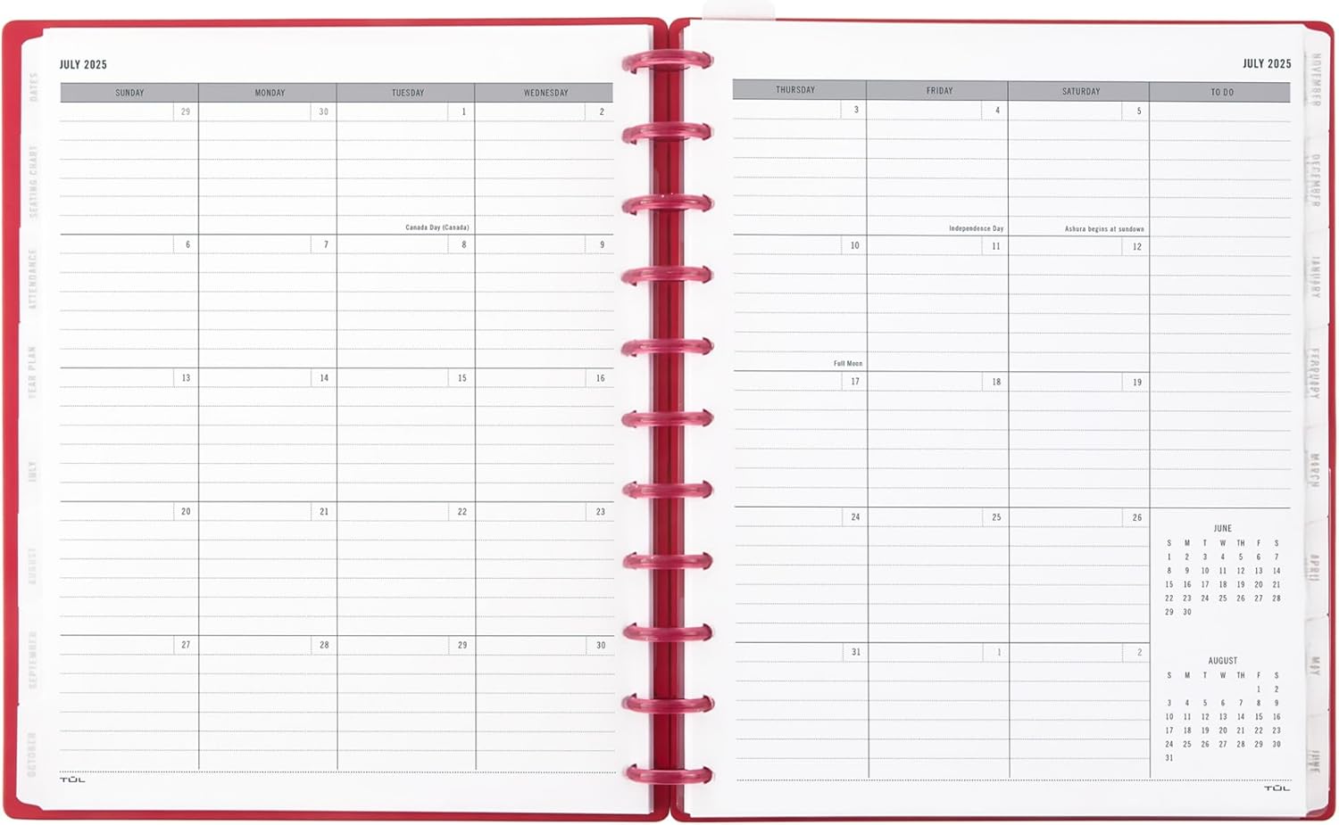 2025-2026 TUL® Discbound Monthly Teacher Planner, Letter Size, Pink, July To June