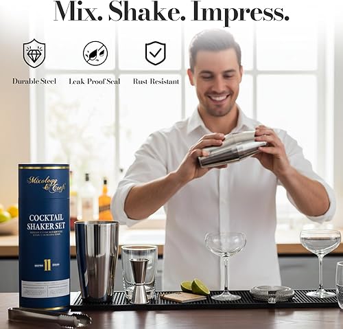 Miniatura 3 de Kit de camarero con botella Boston Shaker de acero inoxidable  Juego de coctelera de 11 piezas con diseño pesado, accesorios de barra de primera