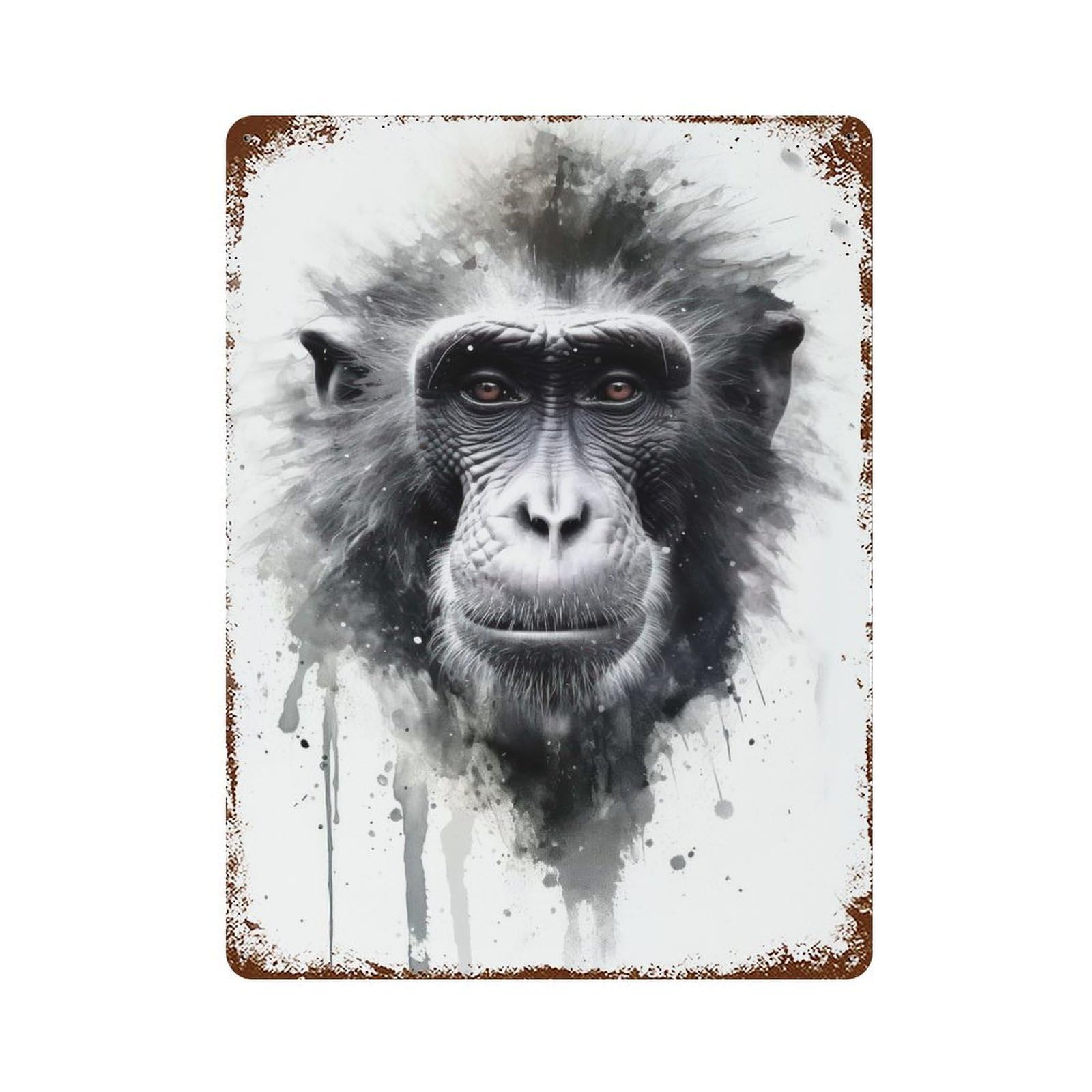 Baboon Beauty Watercolor Rusty Metal Tin Sign 15.7"x11.8", for Basement, Hobby Room And Garage Decor, Retro Wall Decor