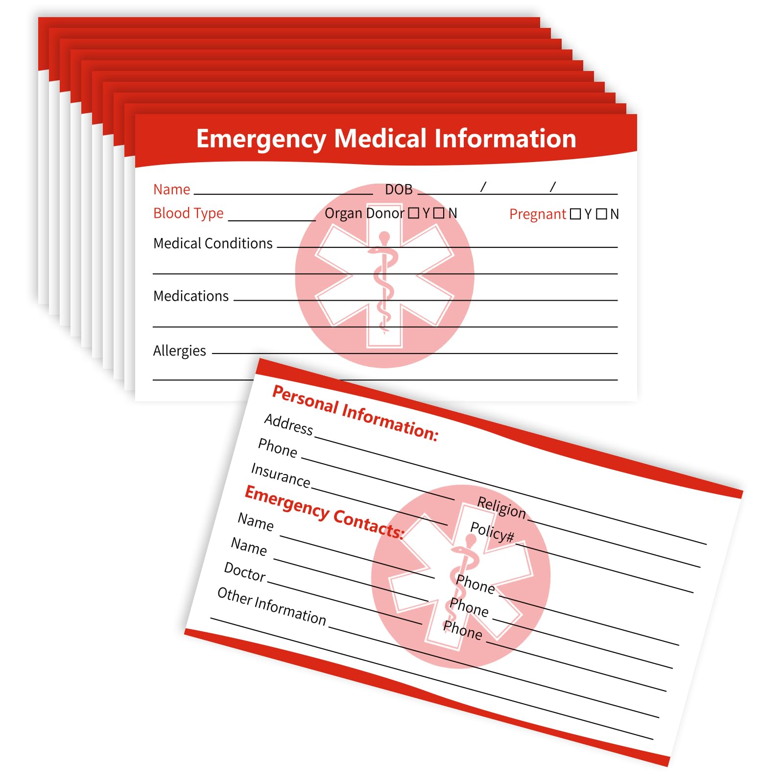 Notfall-Ausweis Set 8 Stück - Medizinische Infos Für Die Geldbörse