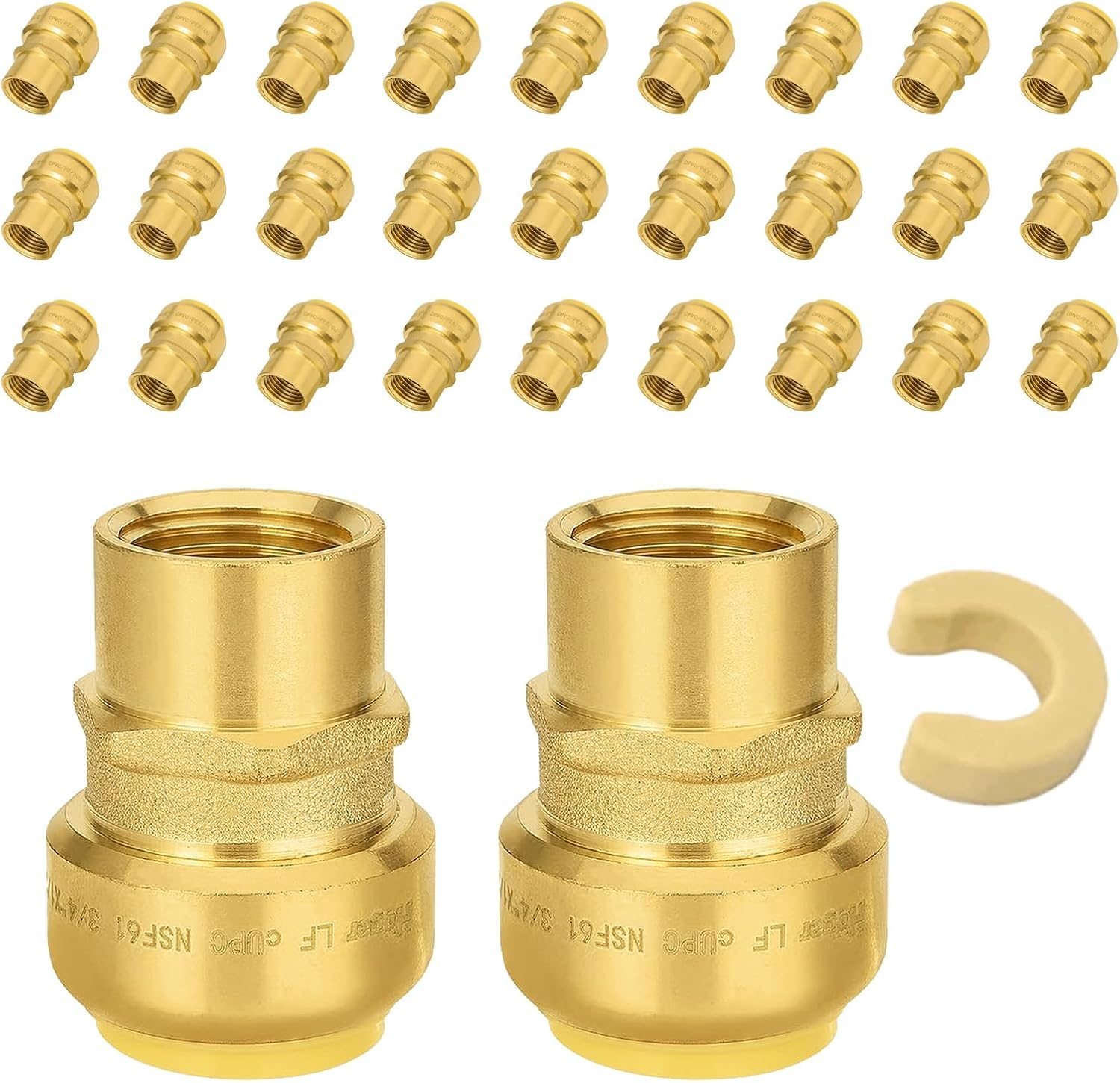 (Pack of 2) Seelink 3/4 Inch FNPT x 1/2 Inch Push Fit, Brass Female Adapter fitting, Push to Connect Pex, Copper, CPVC Pipe/Tubing, With Disconnect Clip(PF038-2Pack)