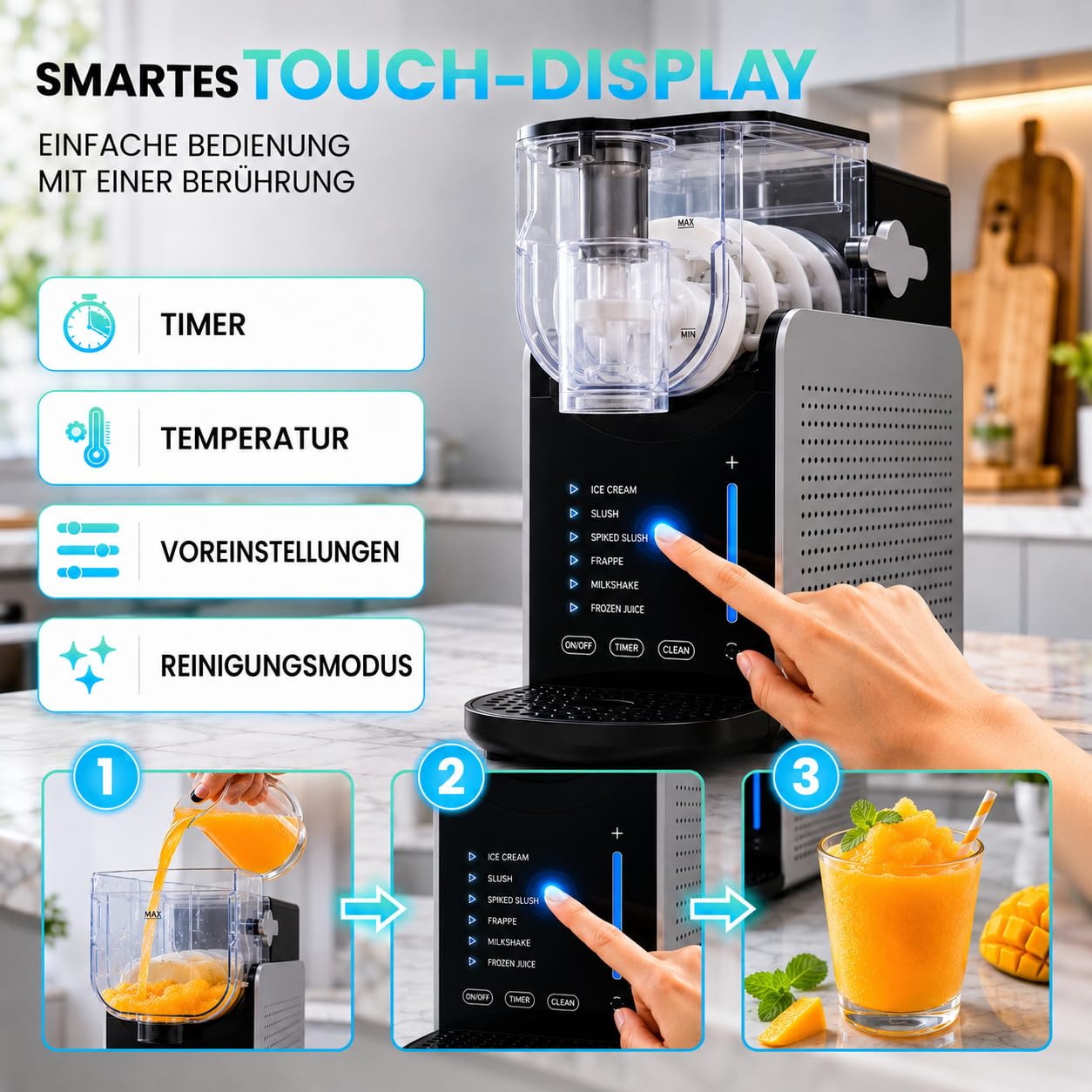 Slush-Maschine – Slush Puppy Maschine 1,6L, 6 Programme, Granita Maschine für Eiskaltgetränke, Timer, BPA-frei, 200W, Schwarz