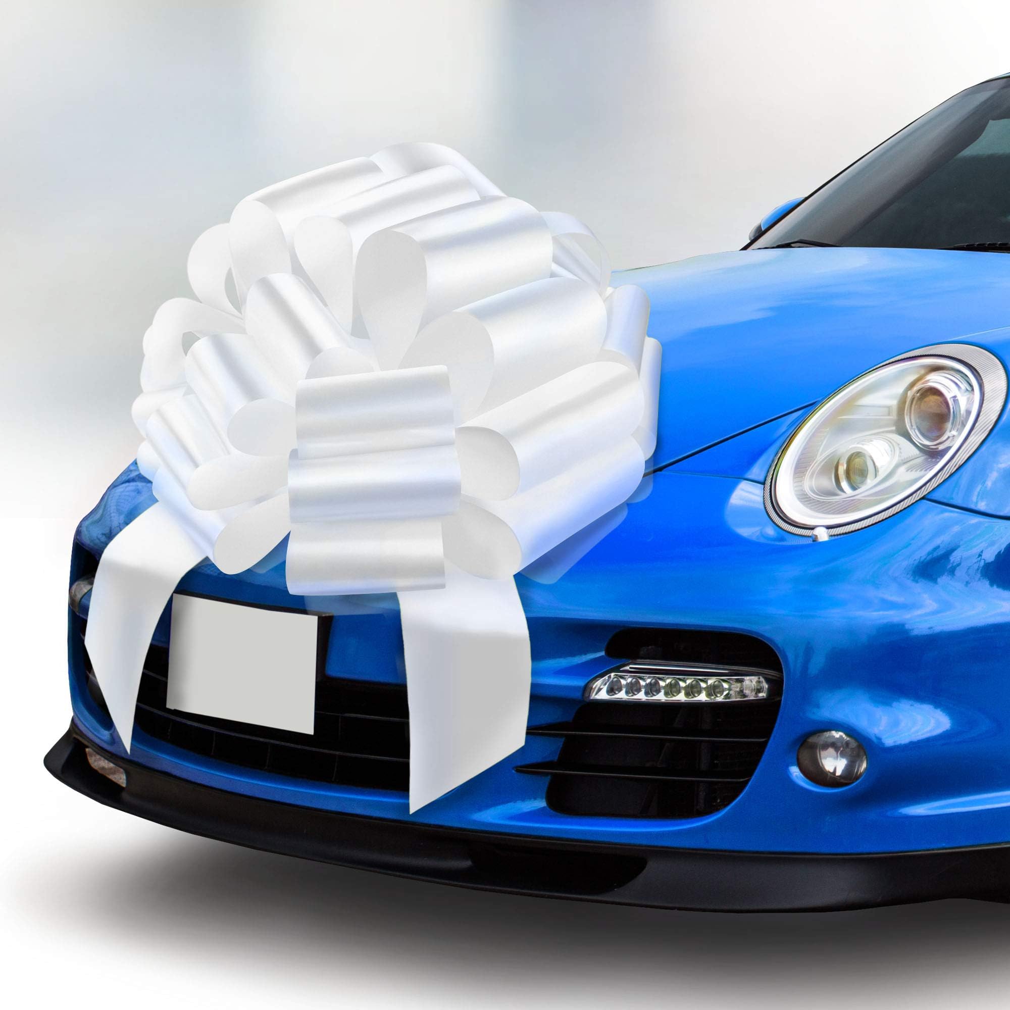Mifflin-USA - Big Car Bow - Matte White, 23 Inch - Giant Gift Bow for Birthday, Christmas - Huge Car Décor