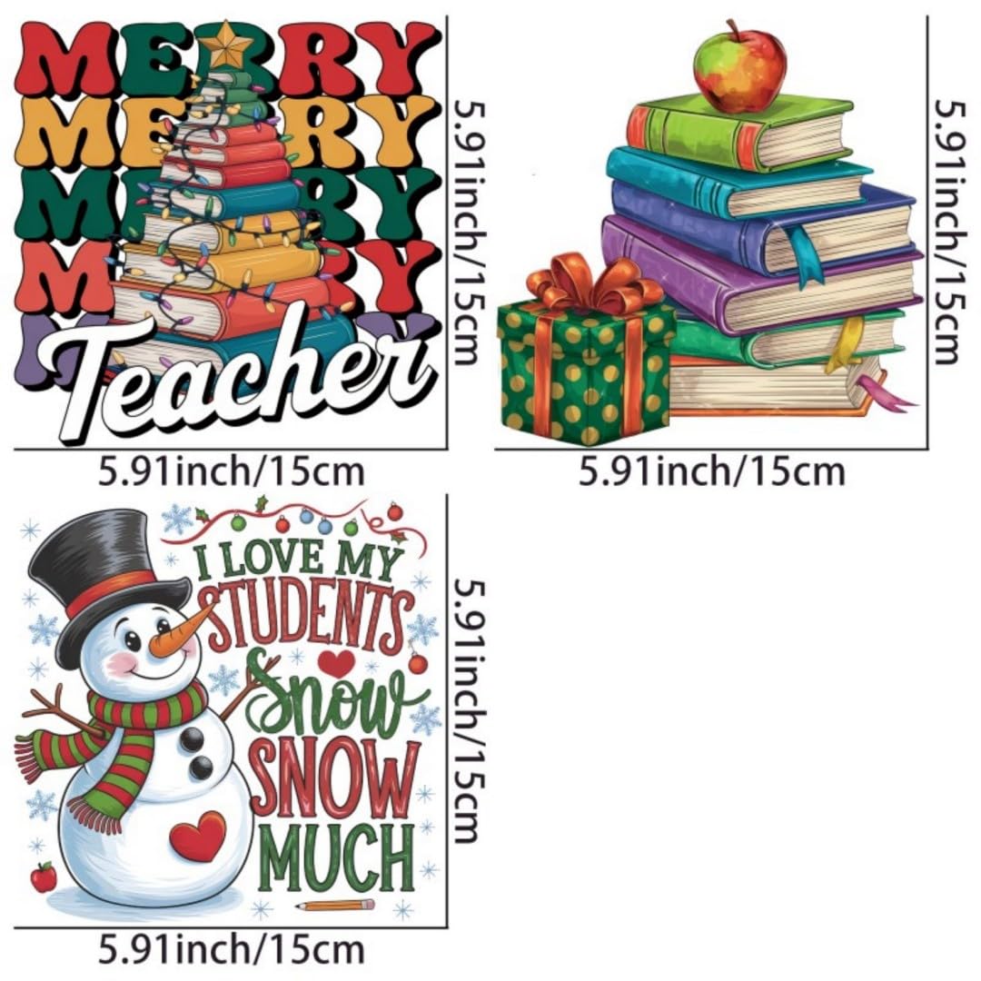 Christmas School Teacher Sublimation Iron Transfer Patch Heat Transfer Sticker Vinyl Design Iron Applique T-Shirt Clothing DIY Craft Applique Clothing Decoration (P2)