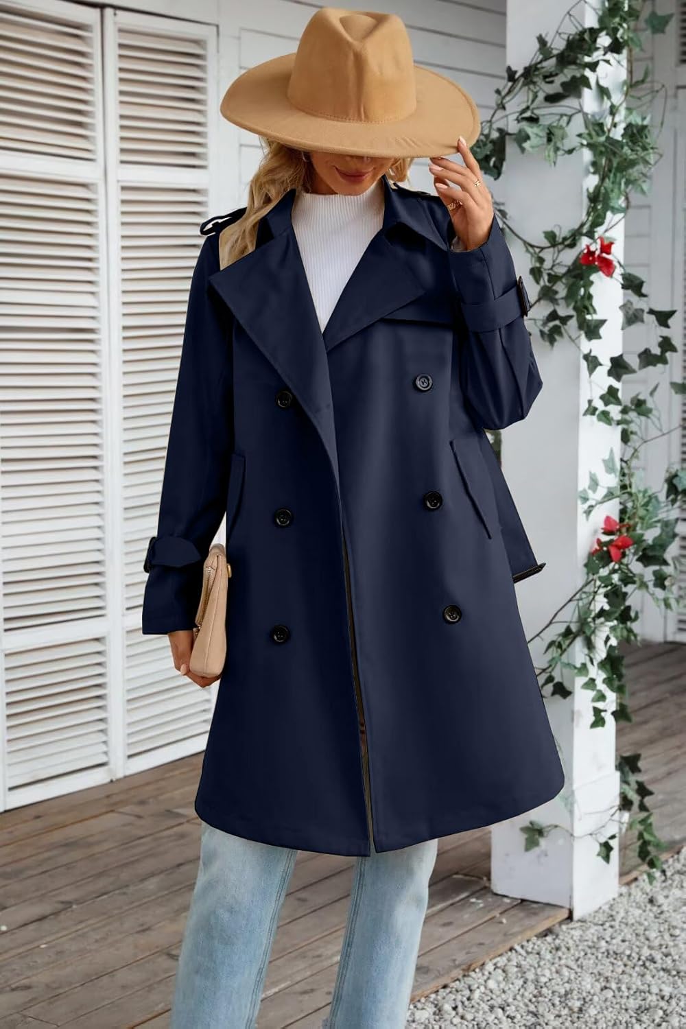 Joe Wenko Women's Waterproof Trench Coat Double Breasted Lapel Rain Coats for Women With Belt
