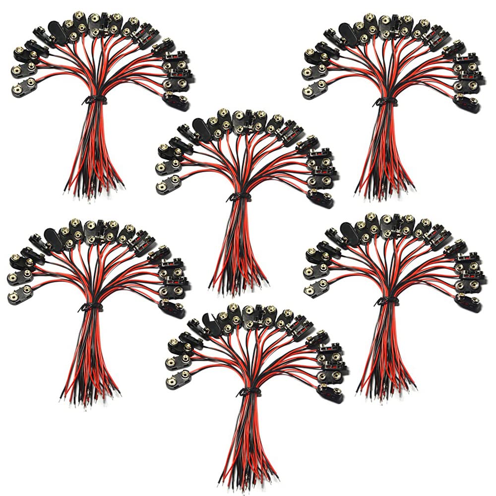 LAMPVPATH (Pack of 120) I-Type 9V Battery Connector, 9 Volt Battery Clip, 9V Battery Clip Connector with Wire and Hard Buckle Plastic Housing