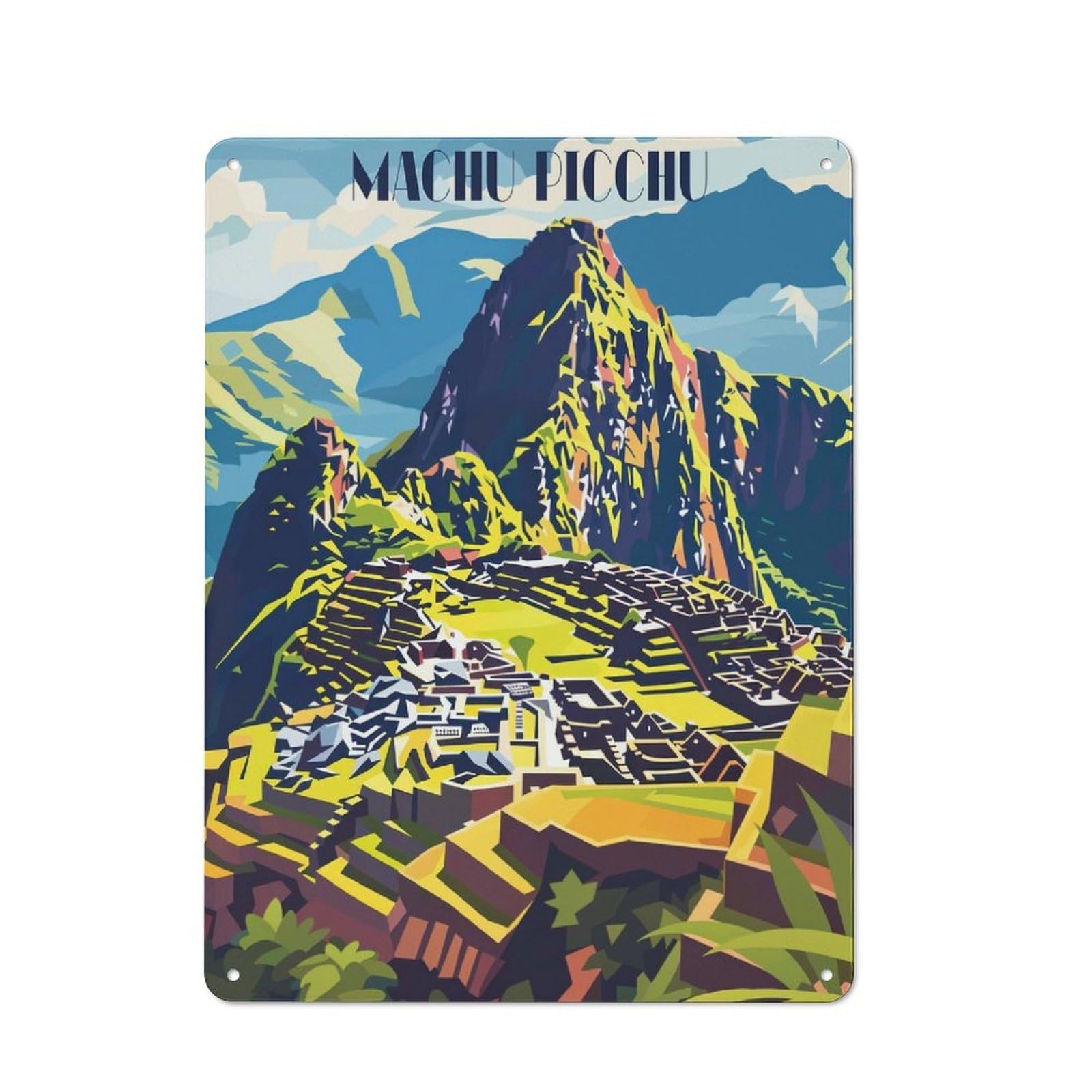 Vibrant Machu Picchu Vintage Metal Wall Decor 40x30cm, Tin Sign for Cafe, Pub, Workshop Or Home Bar, for Casual British Interiors