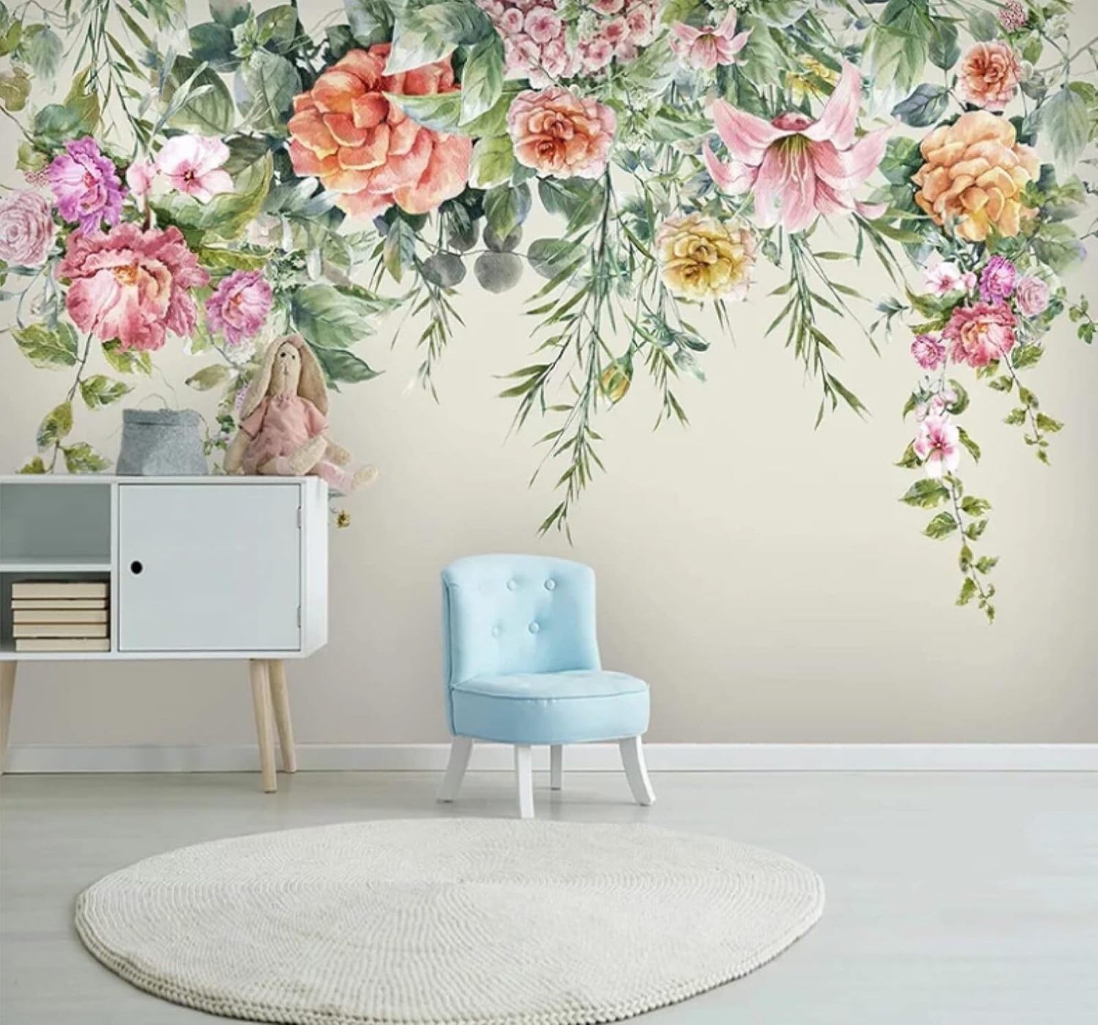 Wallpaper-3D-Xlm 350Cm×256Cm(B×H) Vintage Fresh Beautiful Hand Drawn Floral 3D Wallpaper Easy Install Feature Office Living Room Sofa Bedroom Tv Background Wall Decoration-350Cm×256Cm