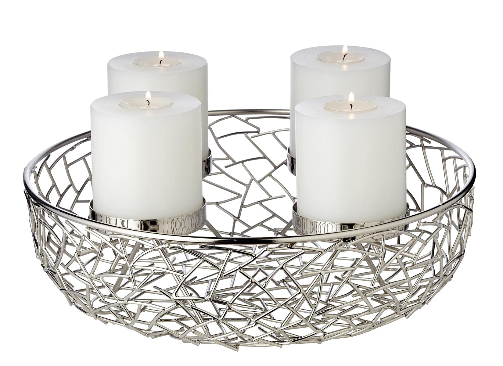 EDZARD Adventskranz Milano, AST-Design, Durchmesser 34 cm, für Stumpenkerzen Ø 8 cm, durchgängiger Boden, Edelstahl vernickelt, silberfarben, ideal für die Dauerkerze Cornelius von Edzard