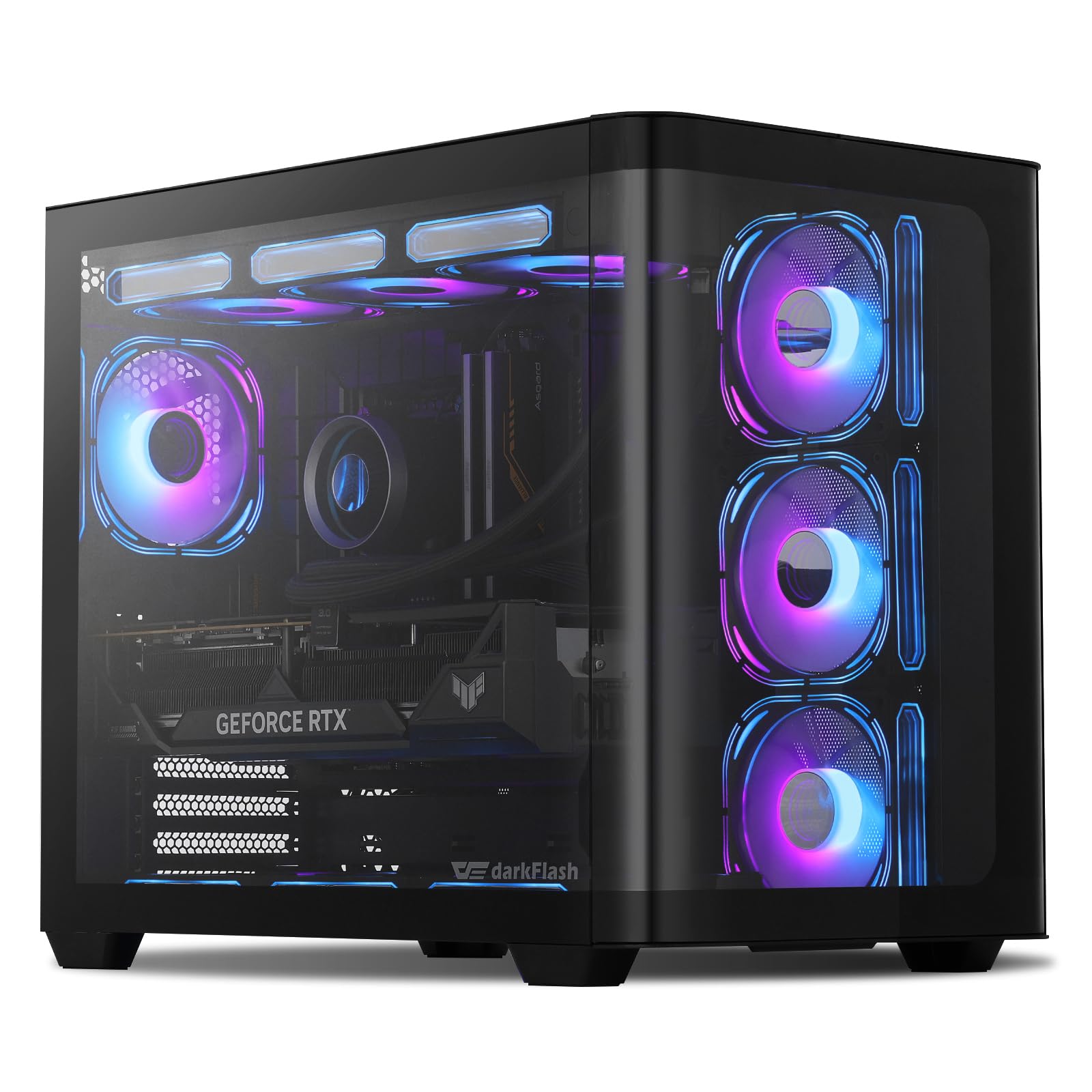 darkFlash ATX Mid-Tower Gaming PC Case, Back Plug-in BTF Motherboard, with 4 ARGB Fans Computer Case, Full View Curve Glass Dual-Chamber PC Case, Type C Port, Supports Dual 360mm AIO, Black(DPW90)