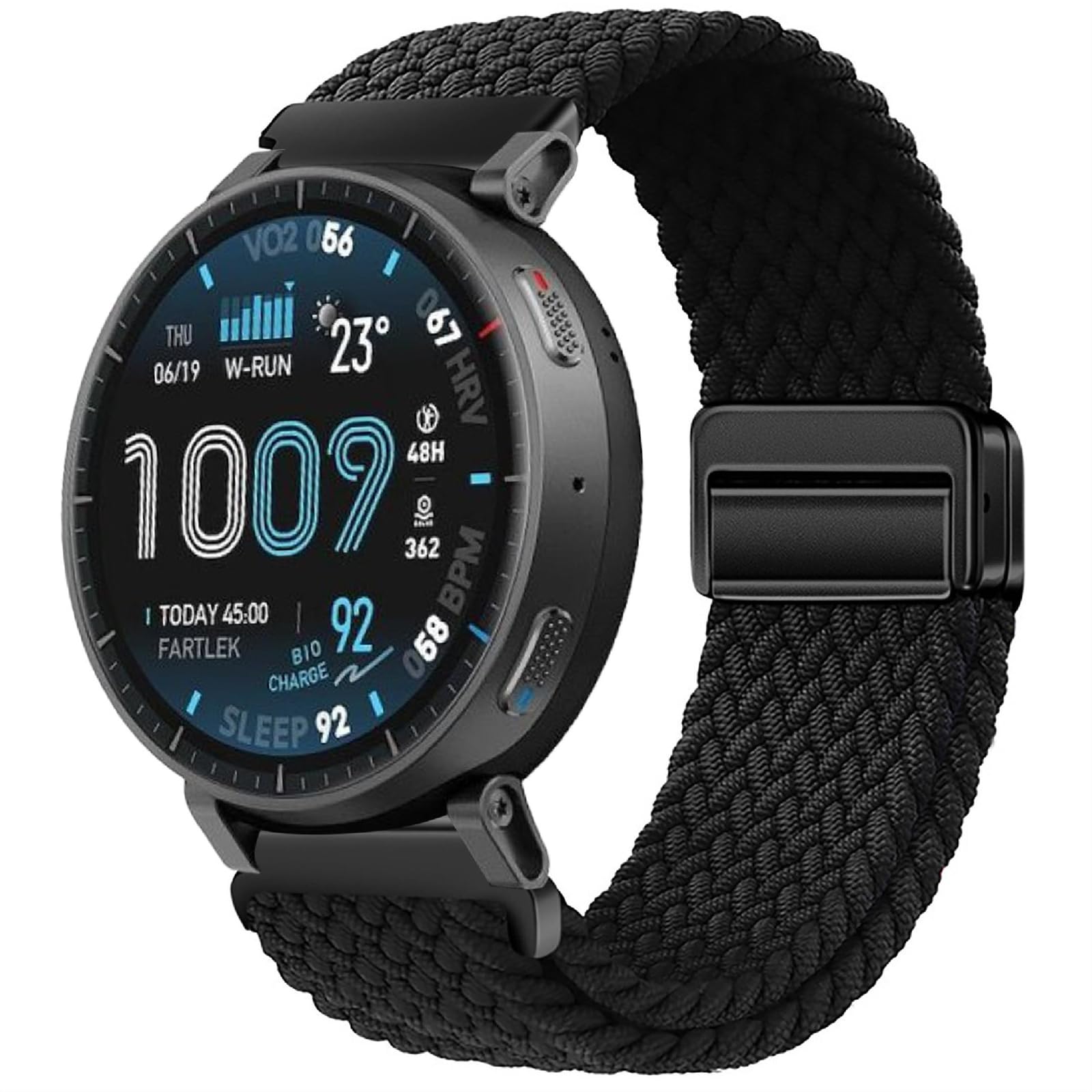 GIOPUEY 22mm Correas Magnética Compatible con Amazfit Active MAX, Correa Tejida de Nailon Suave [Unisexo] [Transpirable] - Black