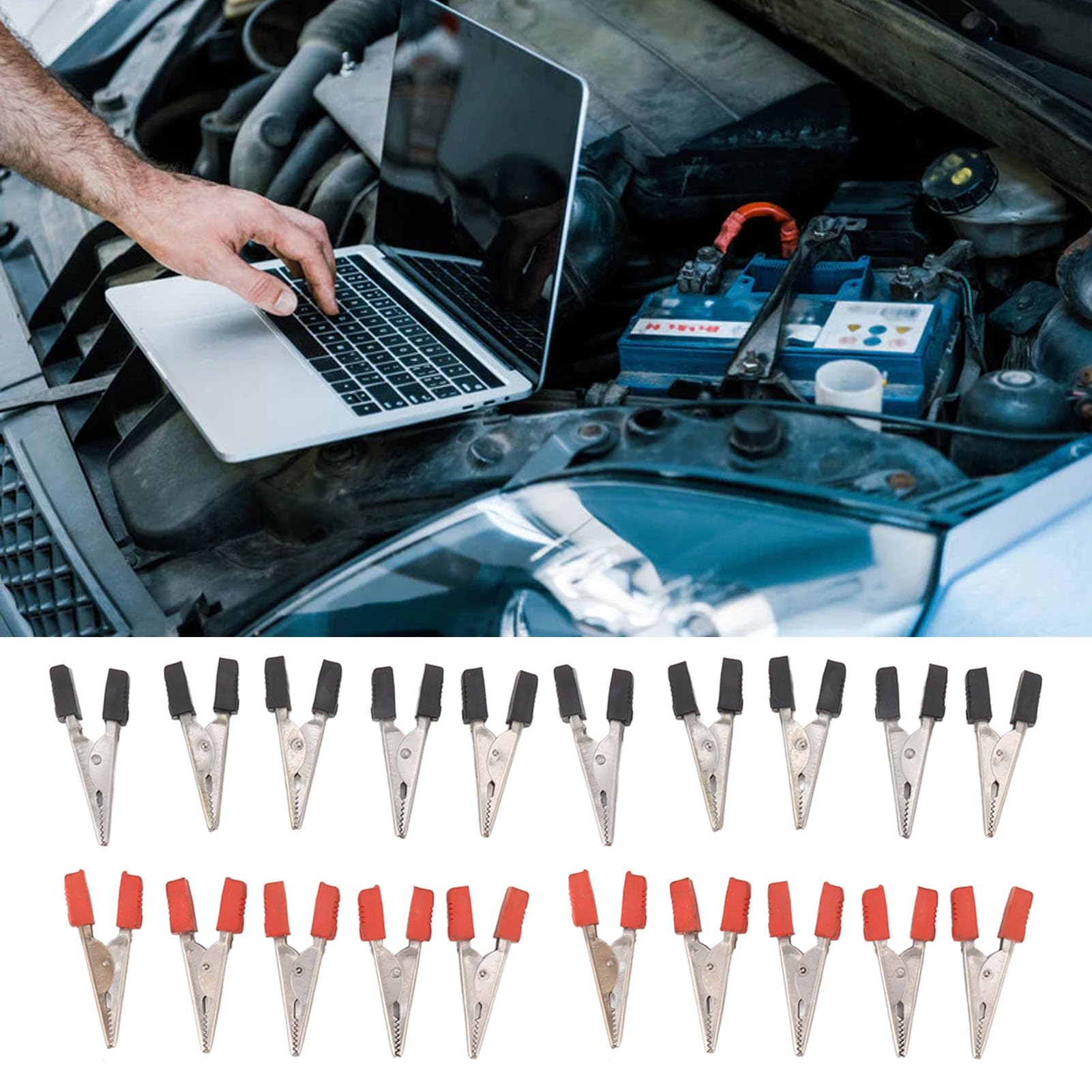 20 PCS Alligator Clips Electrical, Stainless Steel Electrical Test Clamp Battery Cable Clips Red Black 1CM Opening