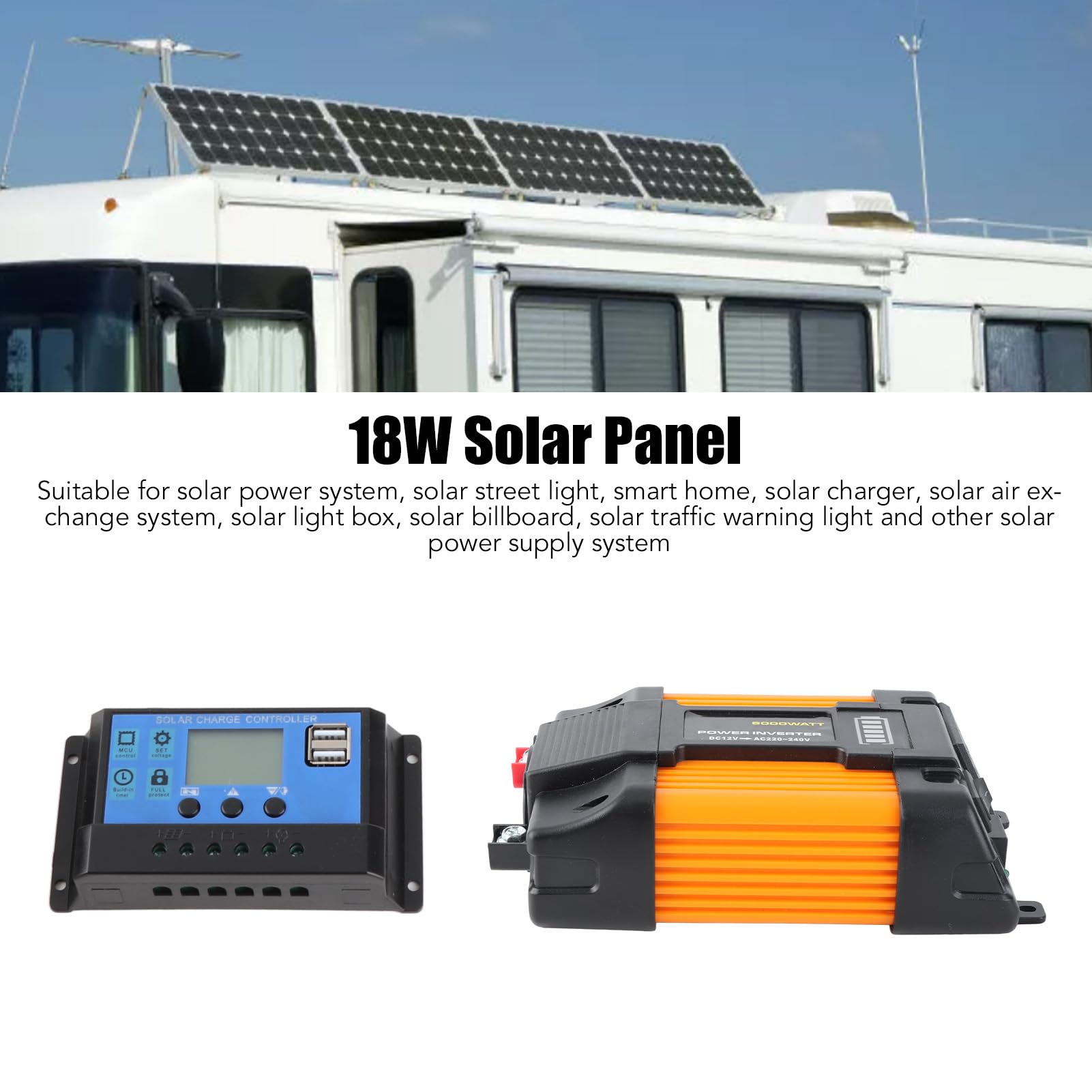 de energía solar portátil Inversor de energía de 4000 W Controlador solar de 30 A Kit de panel solar de 12 V 24 V con panel solar monocristalino de alta eficiencia de 18 W (500W 12V a 220V)