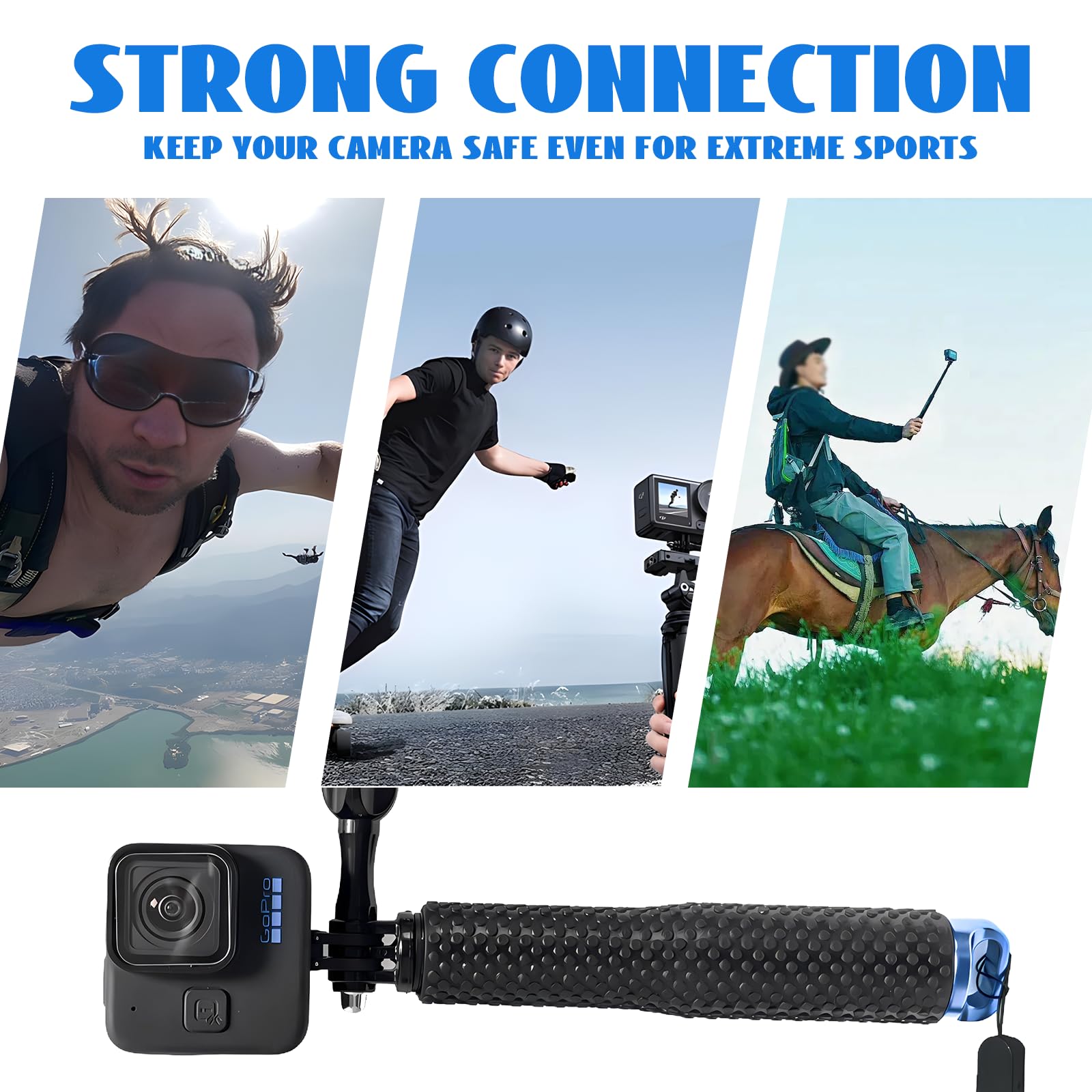 19-49 cm Stick Selfie étanche, Telescopic Pole, Bâton de Selfie étanche en Aluminium Caoutchouté Extensible, Adapté pour GoPro3 + / 4/3/2/5, 19 Pouces, pour plongée, l'escalade, Plein air, Surf