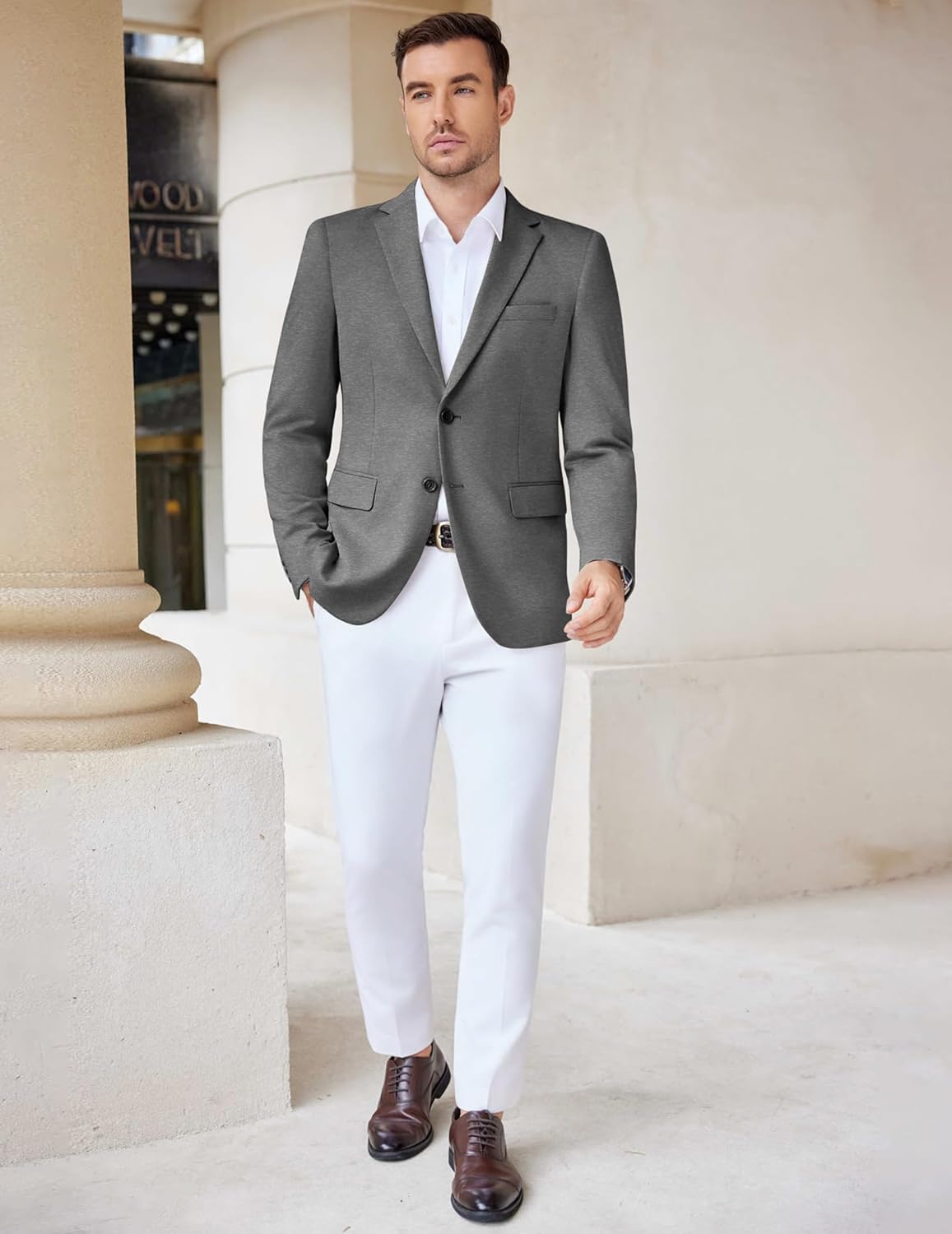 COOFANDY Men's Casual Knit Blazer Suit Jacket Stretch Sport Coats Regular Fit Dark Grey - Image 4