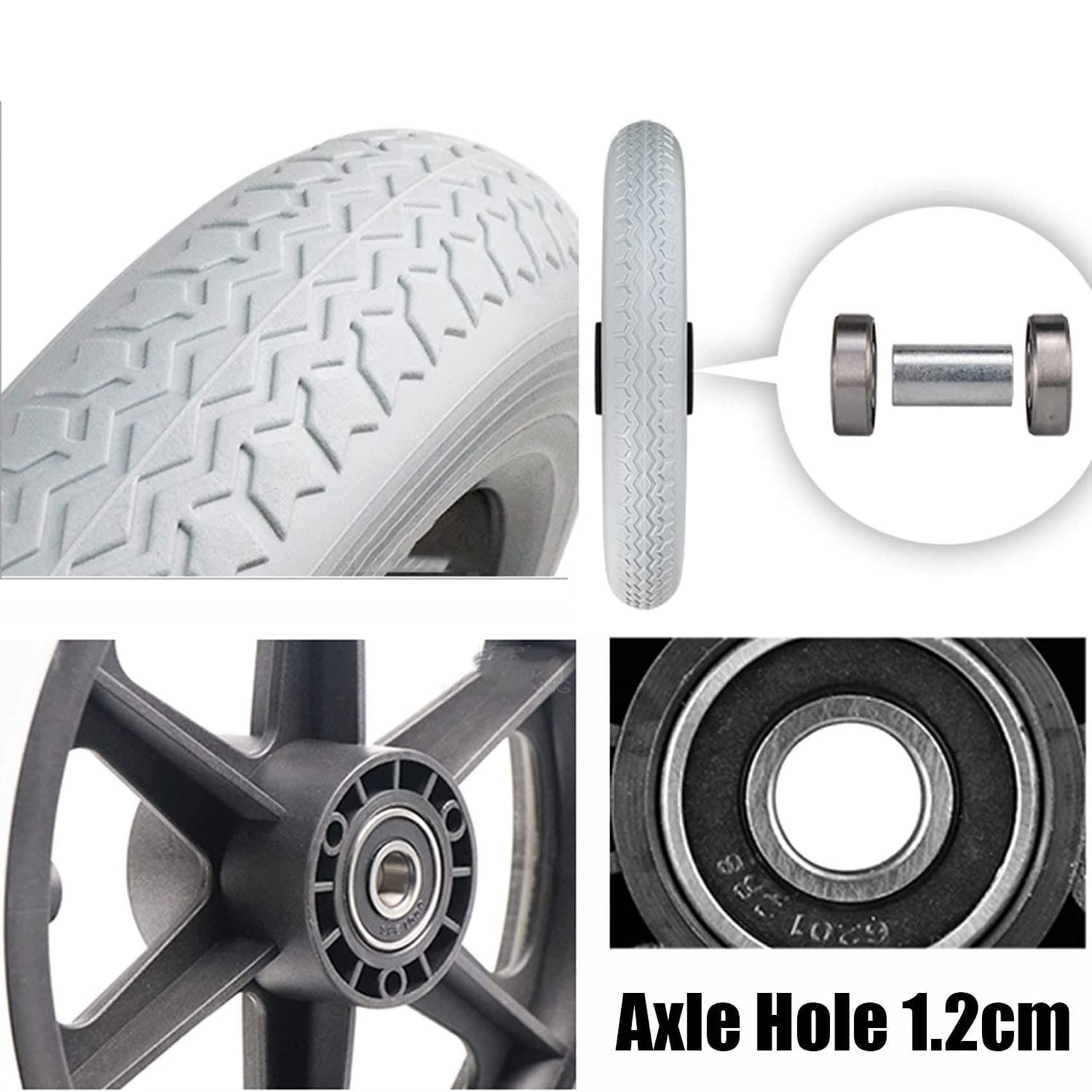 NLAVW 2 uds Rueda Trasera para Silla de Ruedas de 12 Pulgadas, Ruedas para Silla de Ruedas no inflables y a Prueba de pinchazos, Ruedas Grises rodamientos Fuertes