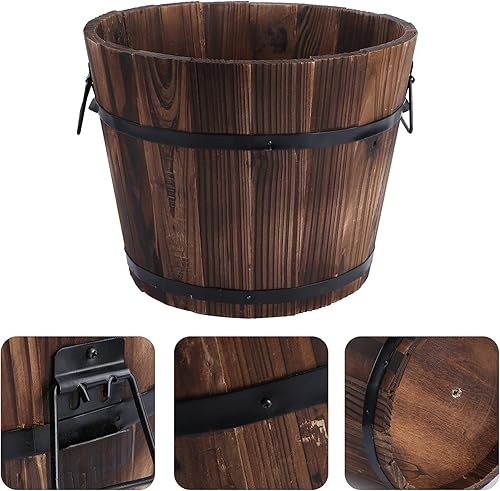 Miniatura 4 de Yardwe Cubos de barril de madera para whisky con asa, maceta de flores, macetas, cajas para cafetería, jardín, plantas hidropónicas