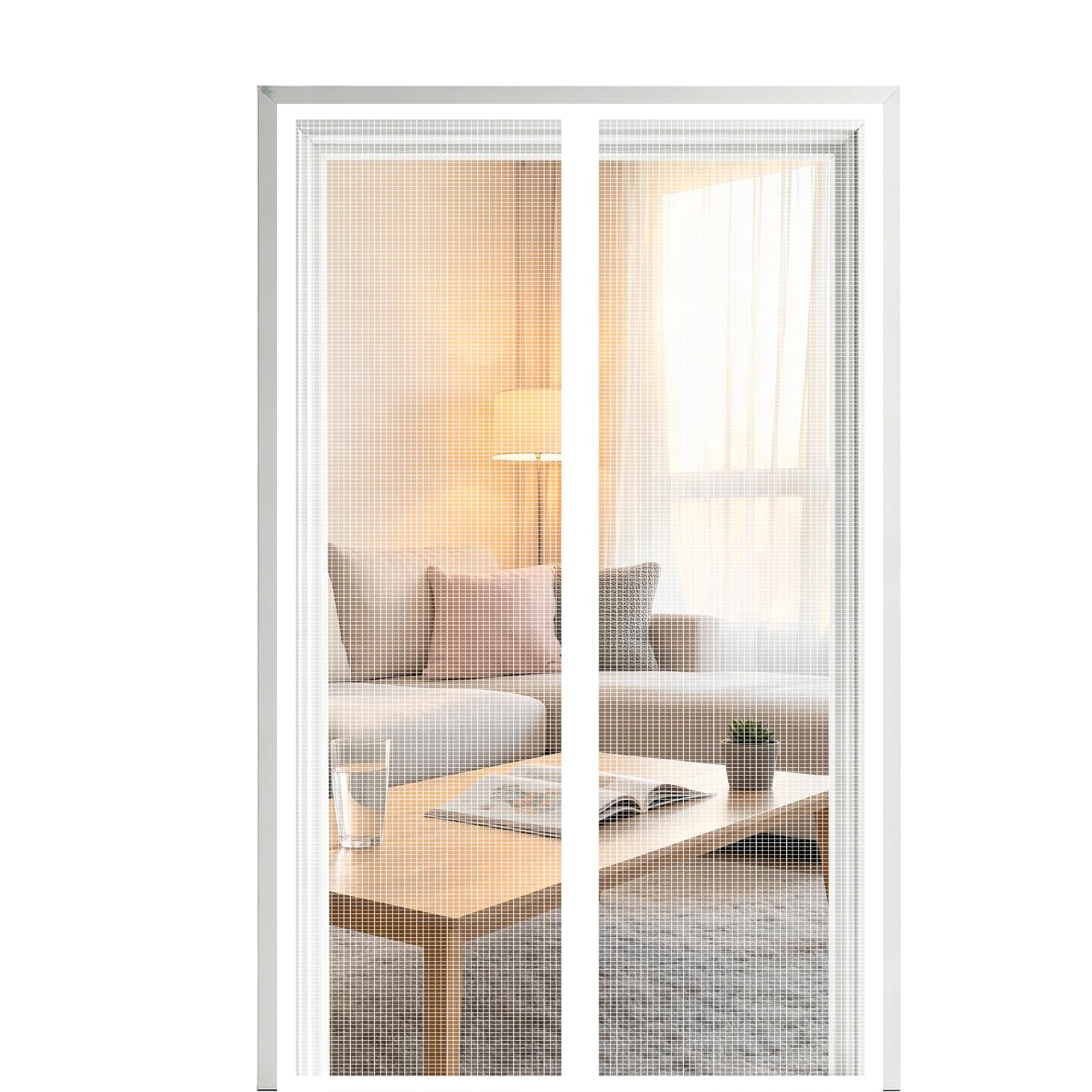 Screen Door 110 x 245 cm Self Sealing Powerful Magnets Magnetic Screenfly Doors with Powerful Magnets & Full Frame Magic Tape Suitable for Patio Doors Balcony Bedroom, White