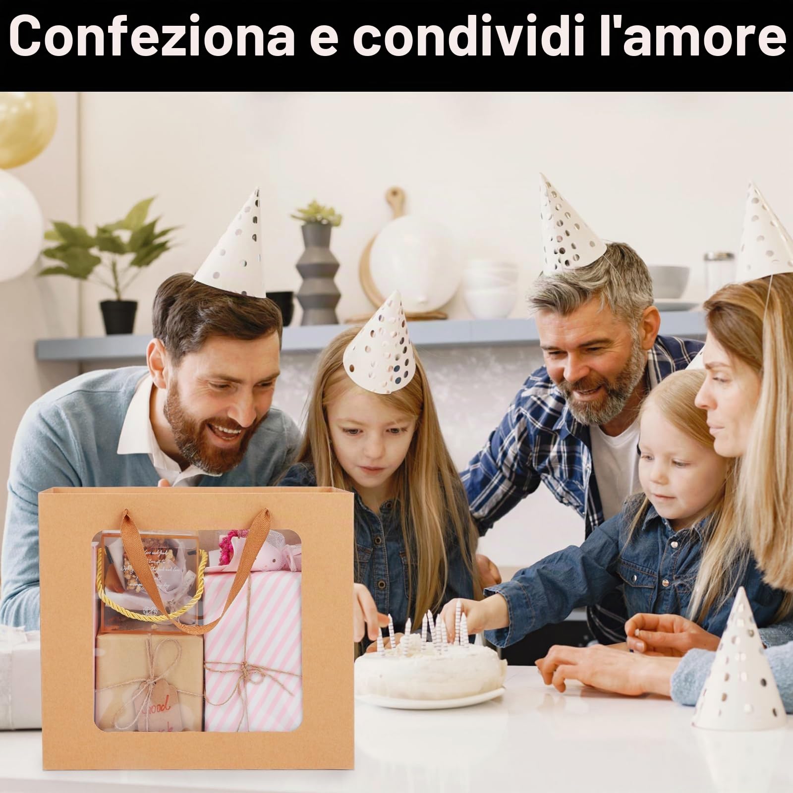 EUSOAR Kraft Buste Carta con Manico - 20 Pezzi 32x11.5x28cm L Sacchetti Regalo Compleanno - 180GSM Buste Regalo con Finestra - Grandi Gift Bags Marrone Shopper Sacchetto Carta