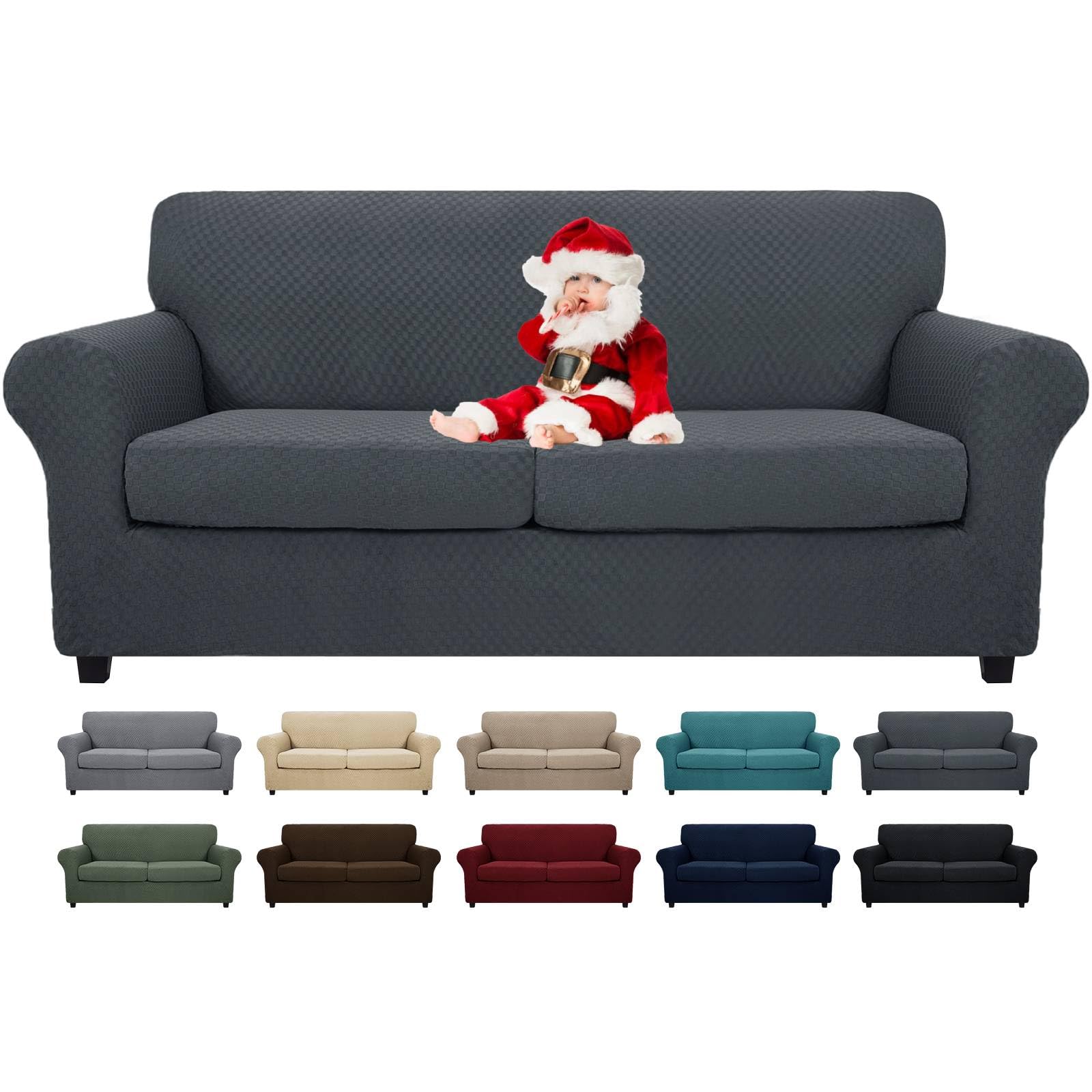 MAXIJIN 3 Piece Stretch Couch Covers for 2 Cushion Couch
