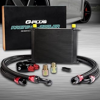 G-PLUS 30 Row AN10-10AN Universal Aluminum Engine Transmission Oil Cooler Kit + Oil Filter Adapter Kit Black