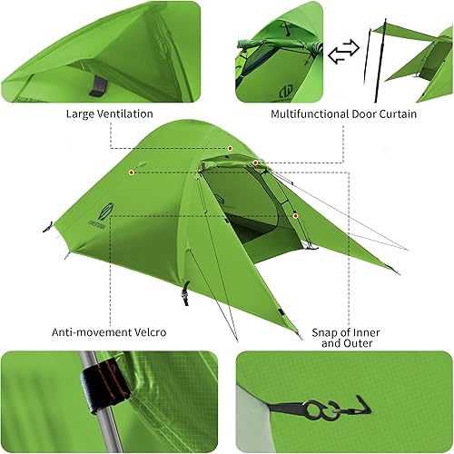 Miniatura 4 de 2 Person Camping Tent with 3 Aluminum Alloy Poles, 4 or 3 Season Waterproof Tent, Double Layer,Easy Setup, 2 Doors for Outdoor
